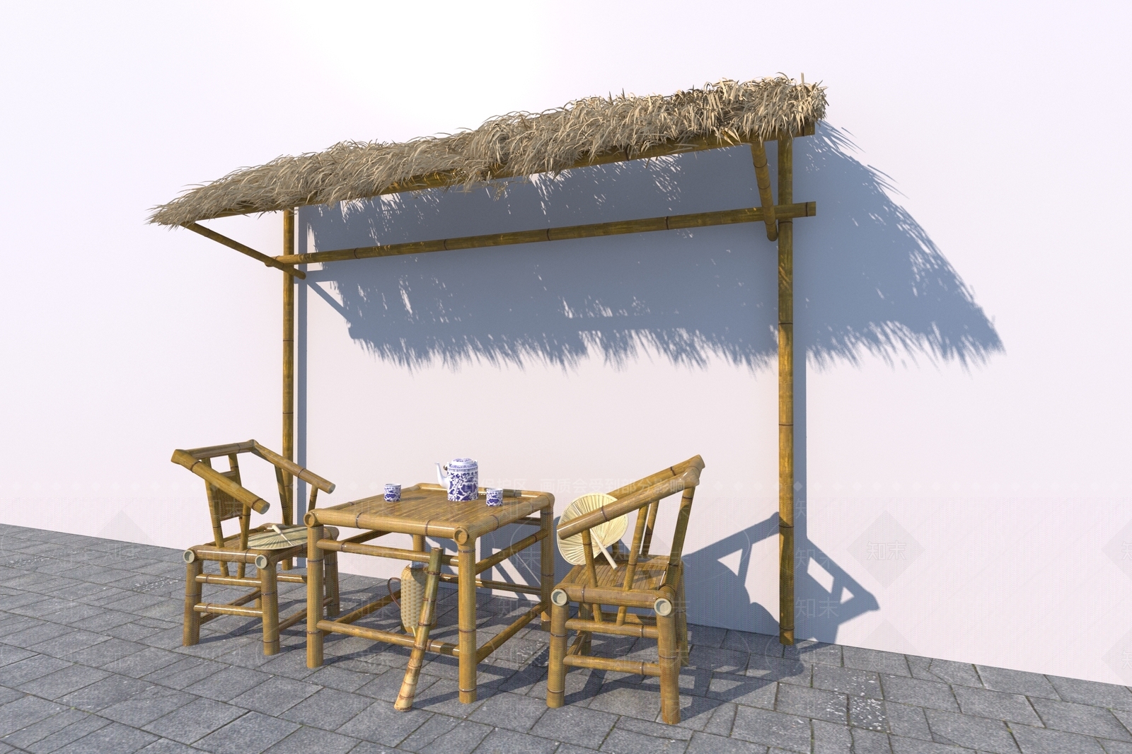 中式户外桌椅组合3D模型下载【ID:1156248821】