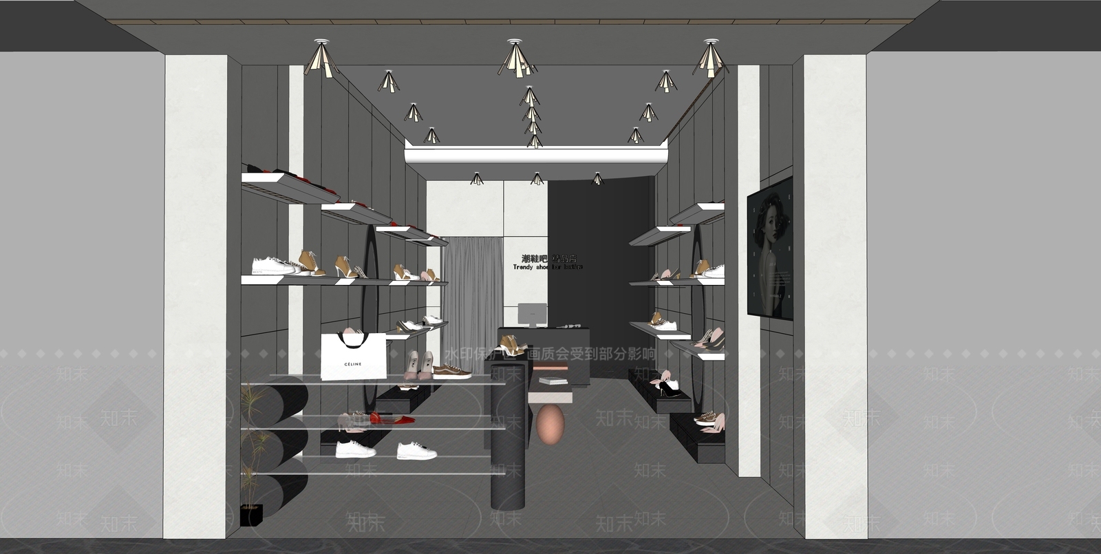 现代精品鞋店SU模型下载【ID:1156257806】