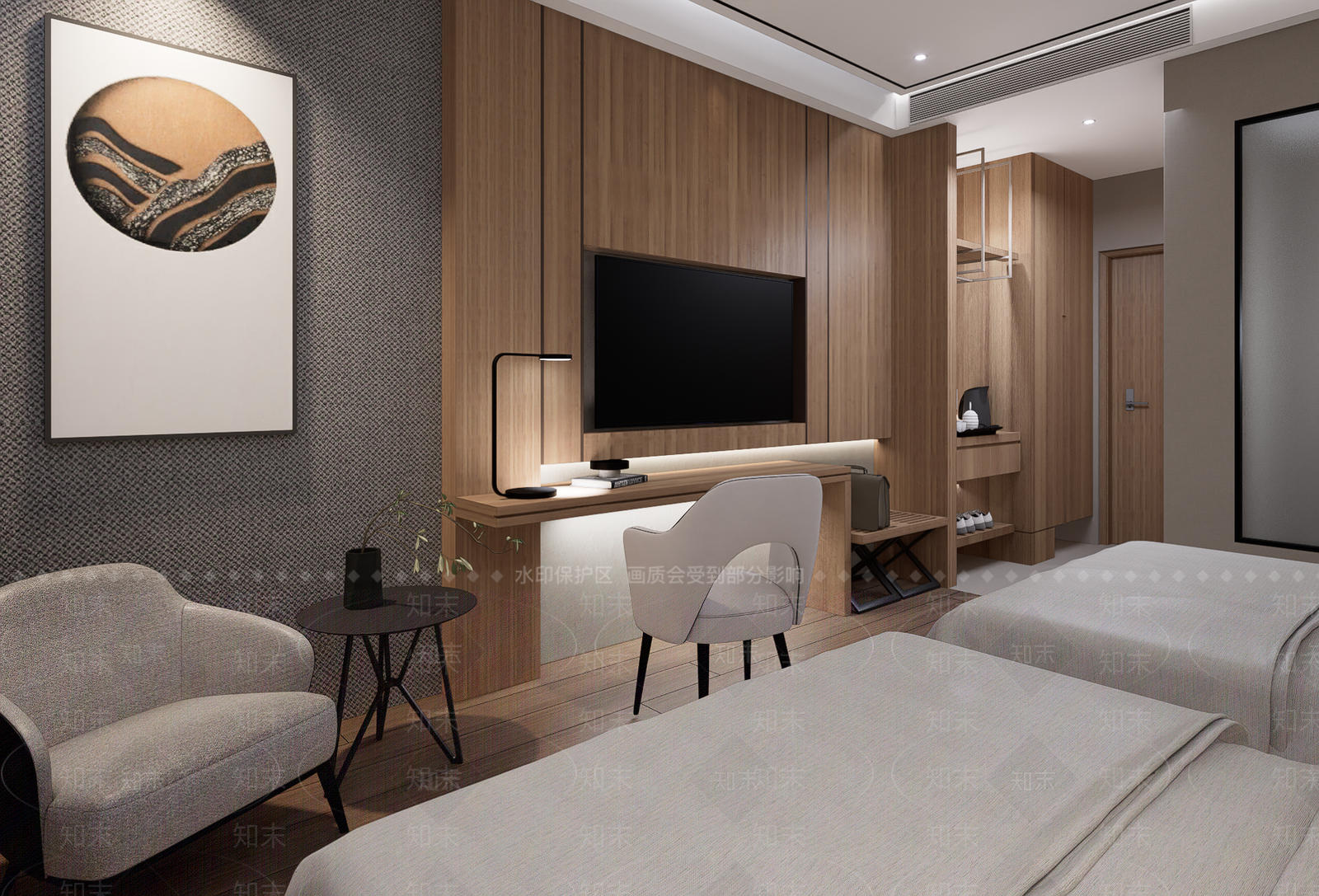 现代酒店客房SU模型下载【ID:1156264860】