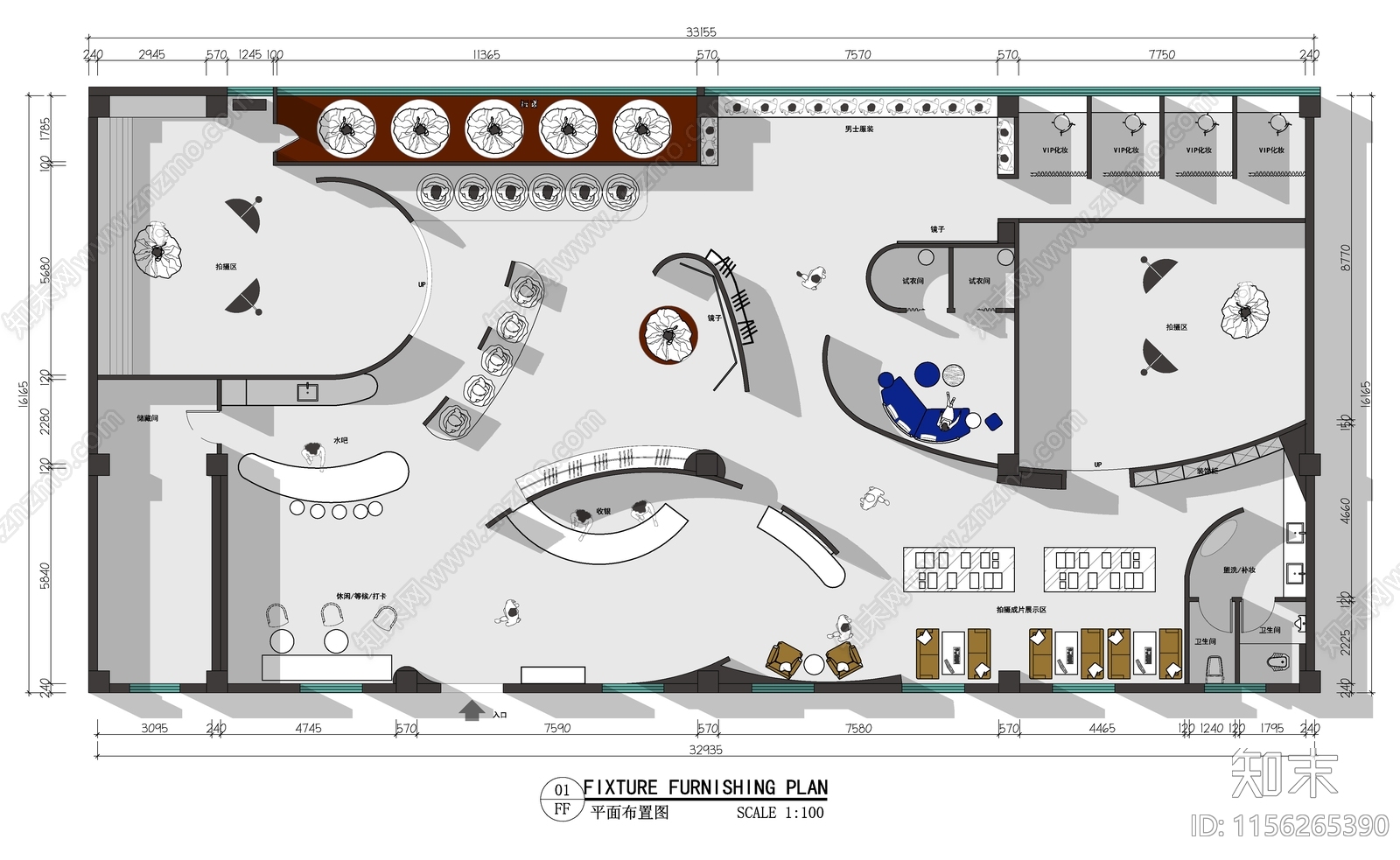 现代婚纱馆拍摄基地平面布置图施工图下载【ID:1156265390】