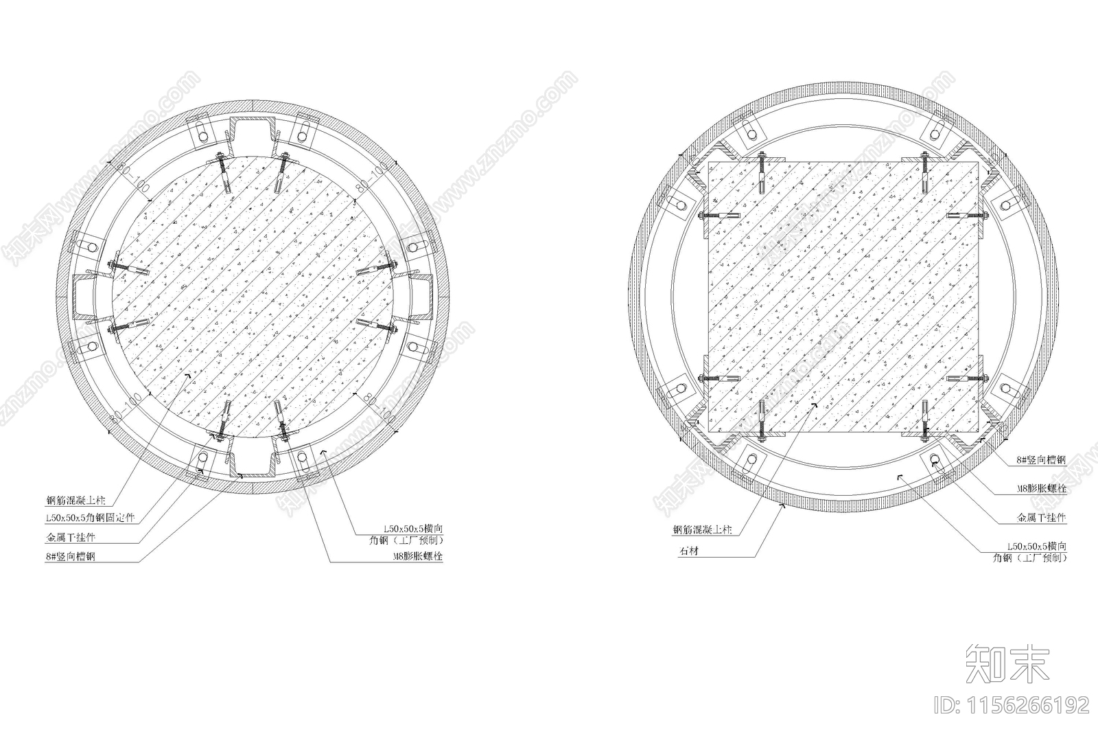 包柱做法柱子装修节点剖面图石材方柱节点圆柱图施工图下载【ID:1156266192】