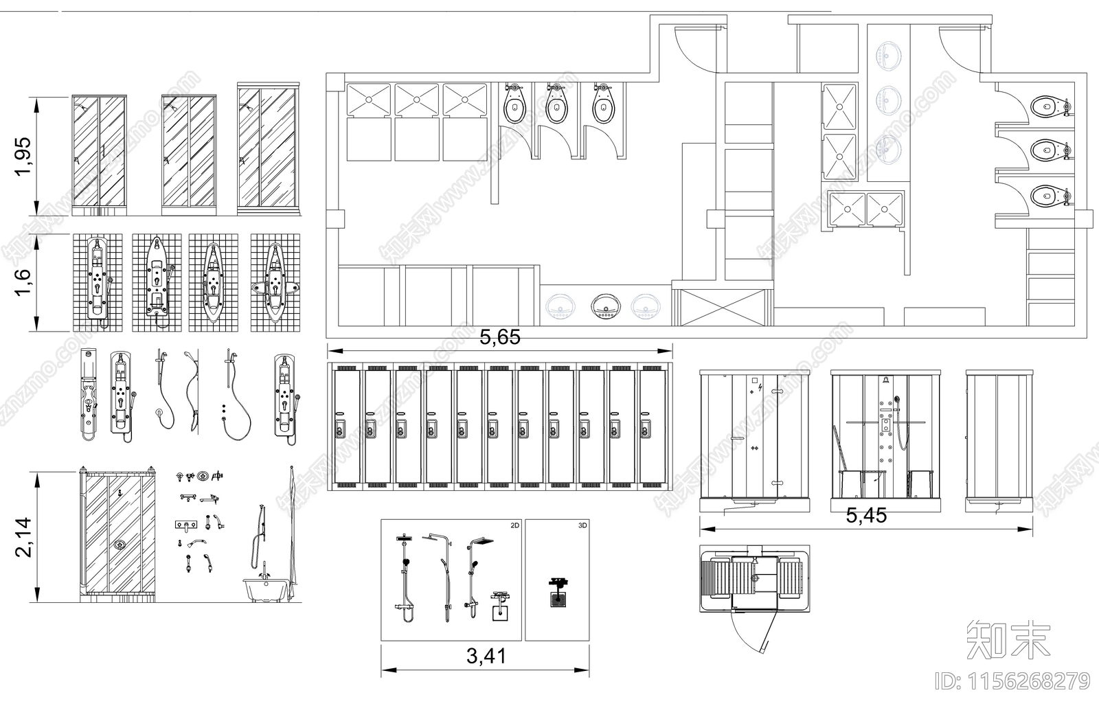 卫生间设备构件图库cad施工图下载【ID:1156268279】