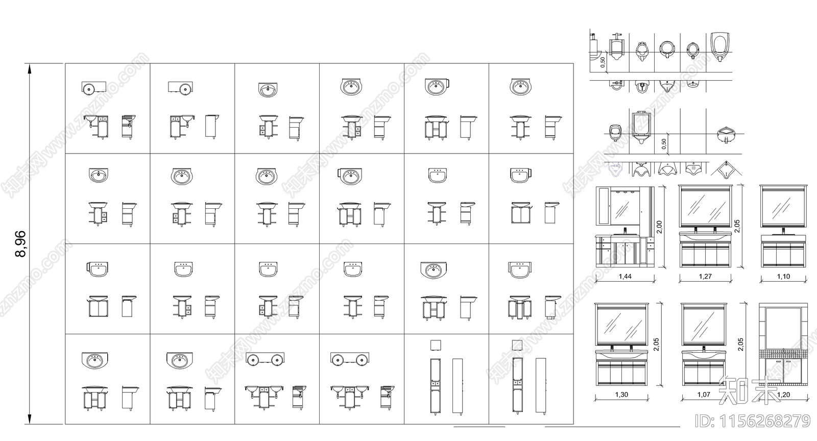 卫生间设备构件图库cad施工图下载【ID:1156268279】