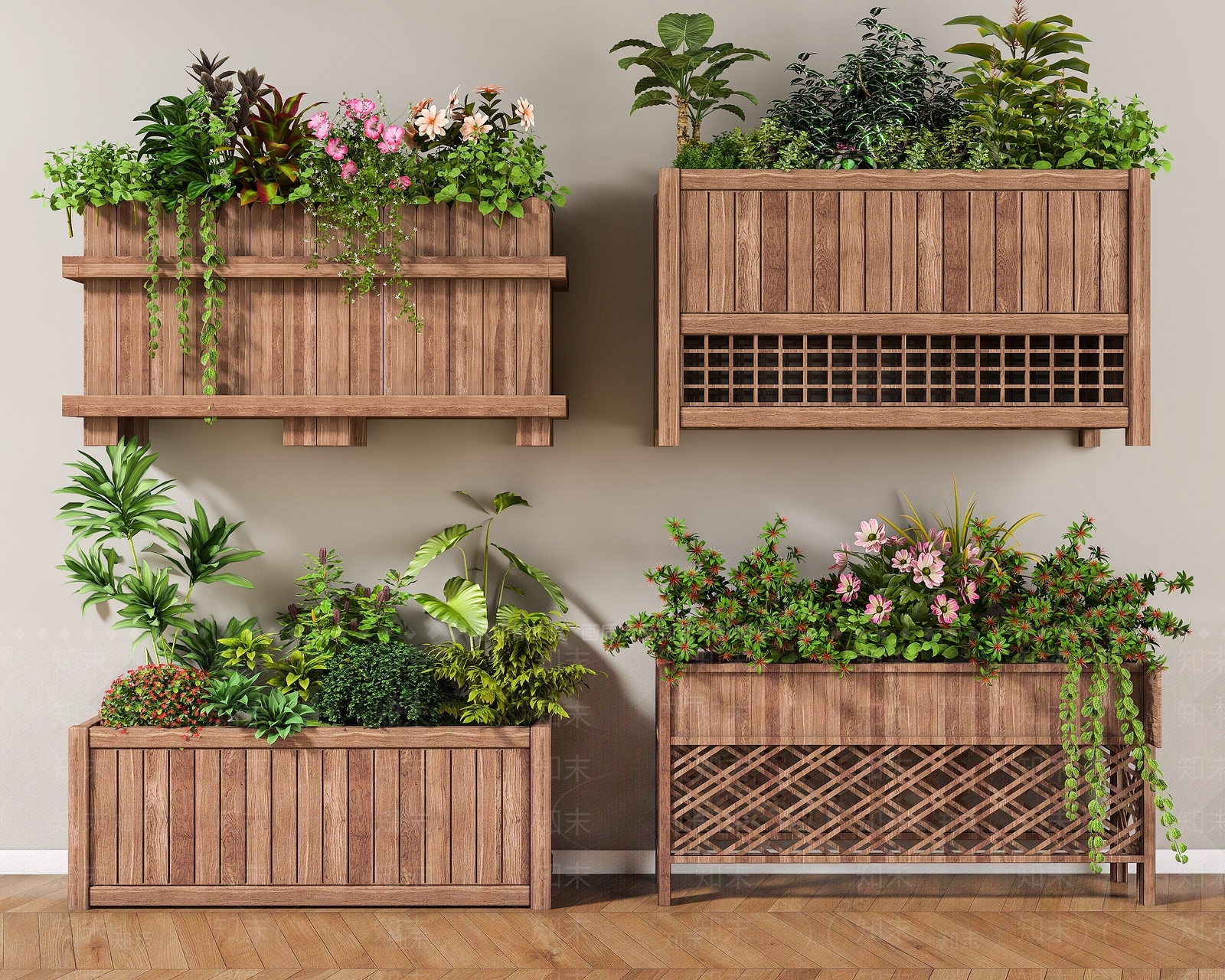 现代防腐木花箱3D模型下载【ID:1156272172】