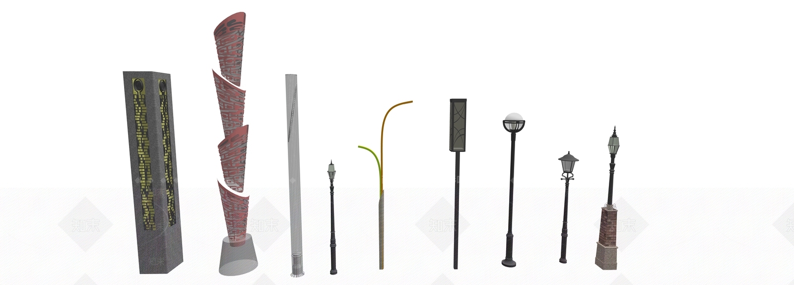 现代景观灯柱SU模型下载【ID:1156276537】