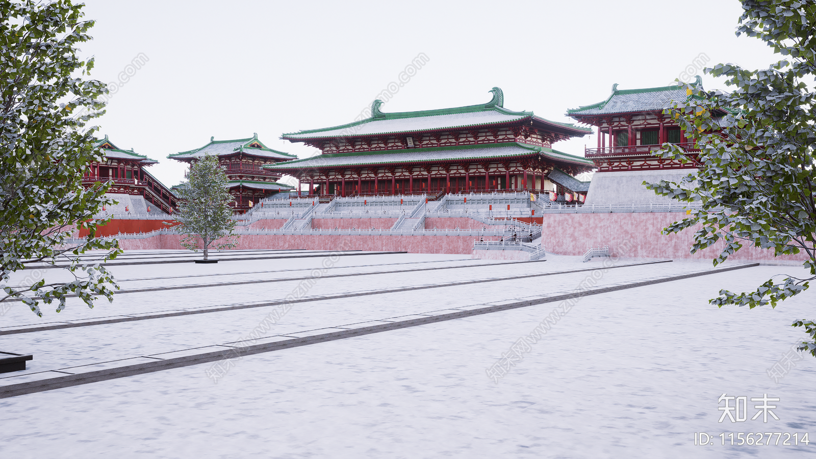 中式古建筑群SU模型下载【ID:1156277214】