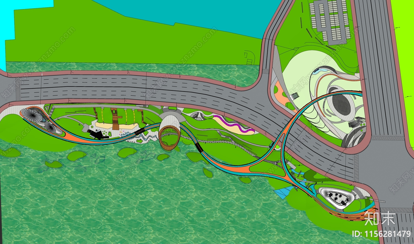 现代滨水景观SU模型下载【ID:1156281479】