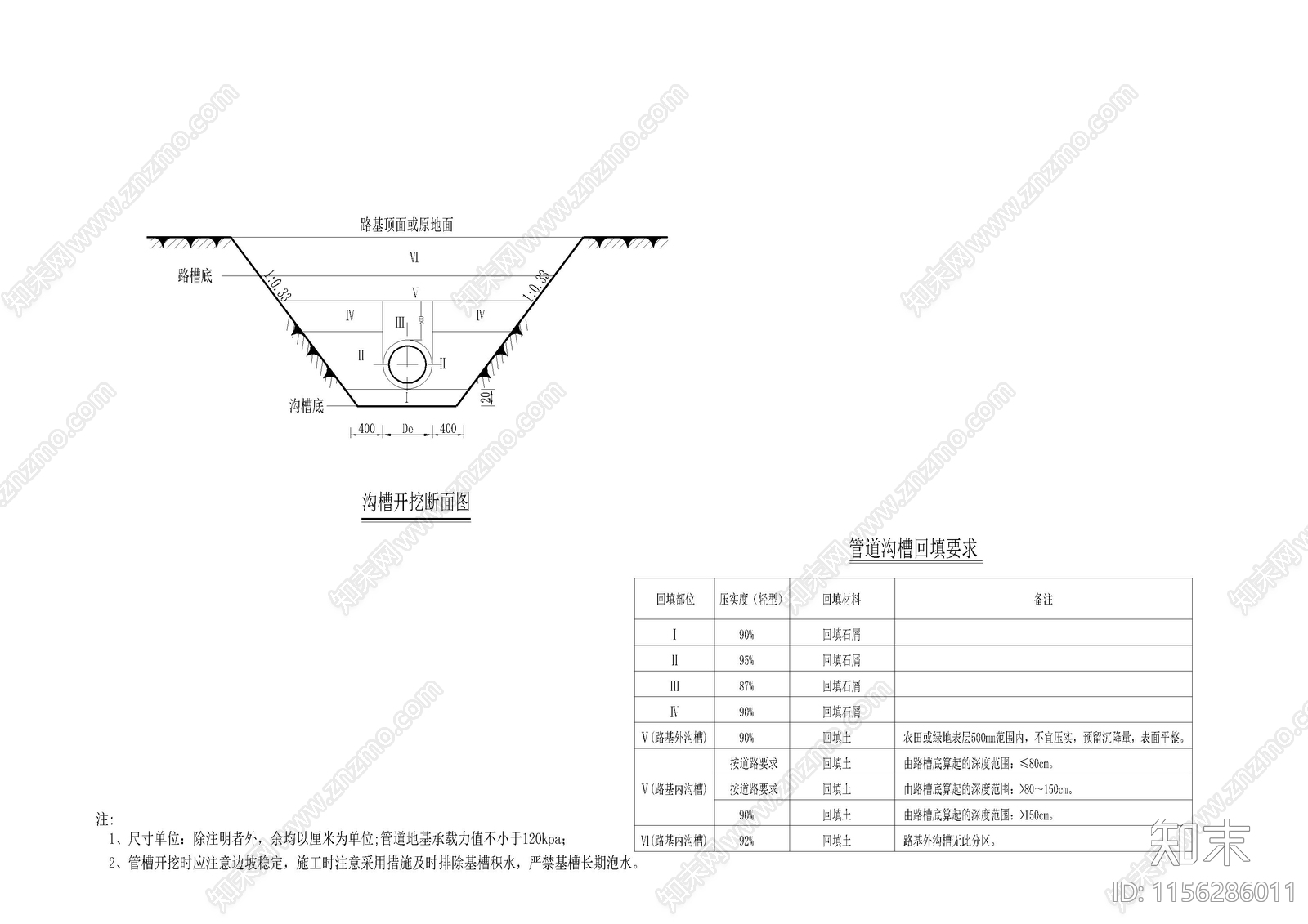 管道开挖及回填断面图通用节点大样施工图下载【ID:1156286011】