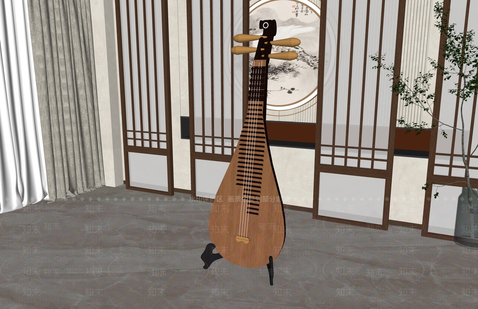 新中式琵琶乐器SU模型下载【ID:1156286800】