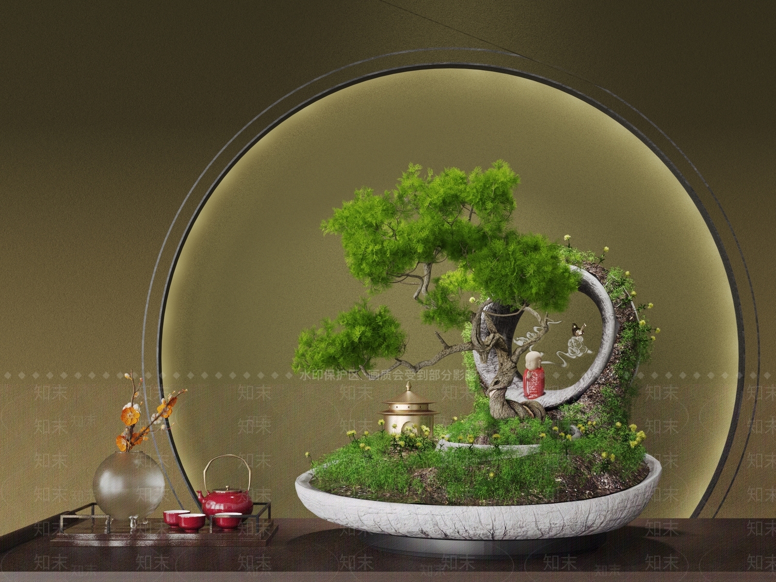 中式盆景3D模型下载【ID:1156288605】