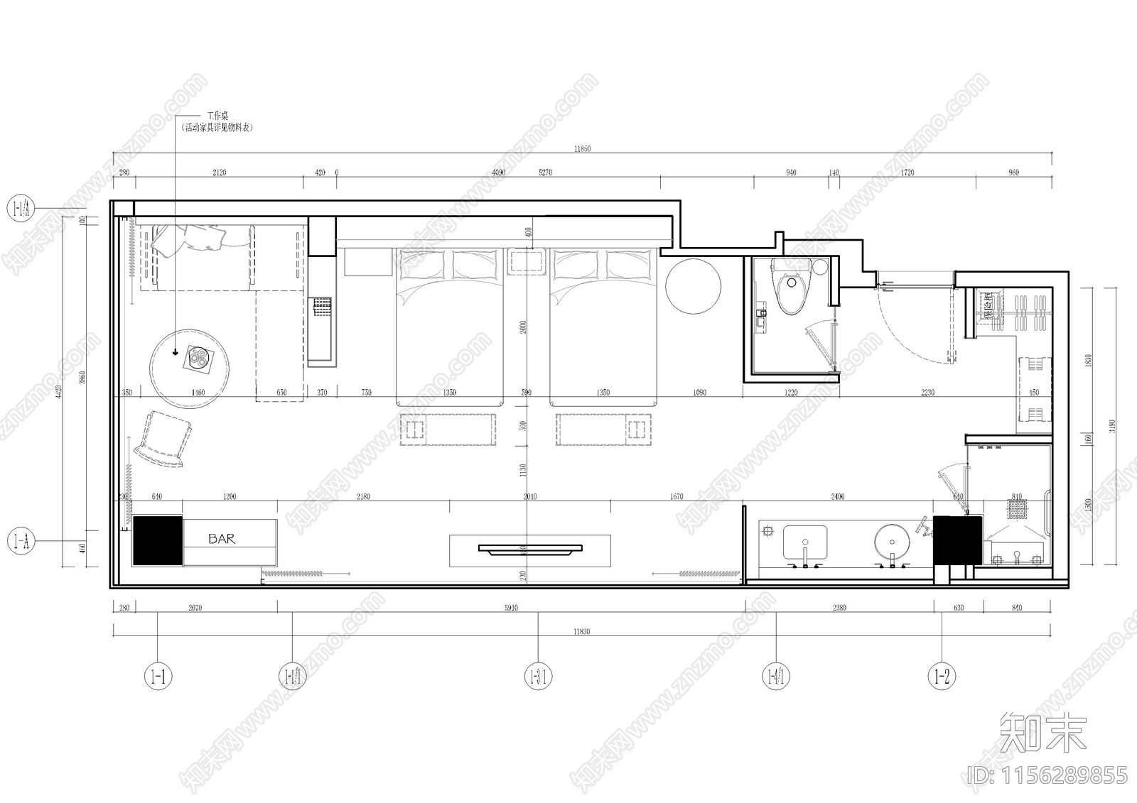 民宿客房cad施工图下载【ID:1156289855】