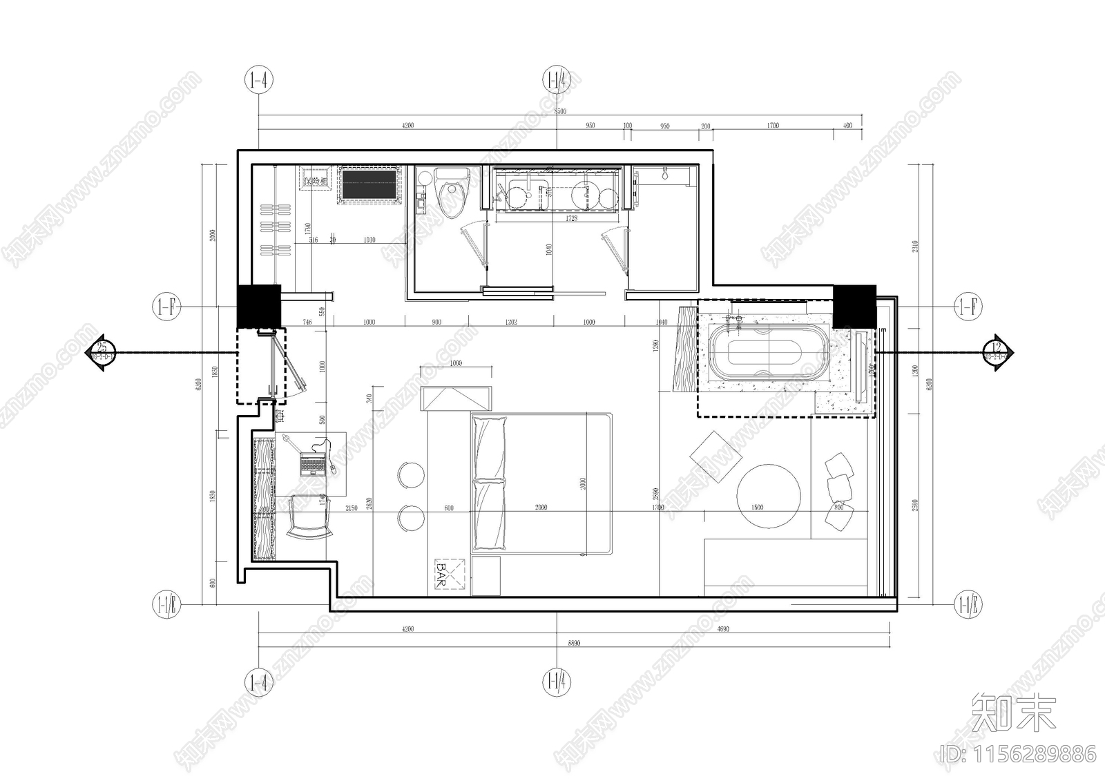 民宿客房cad施工图下载【ID:1156289886】