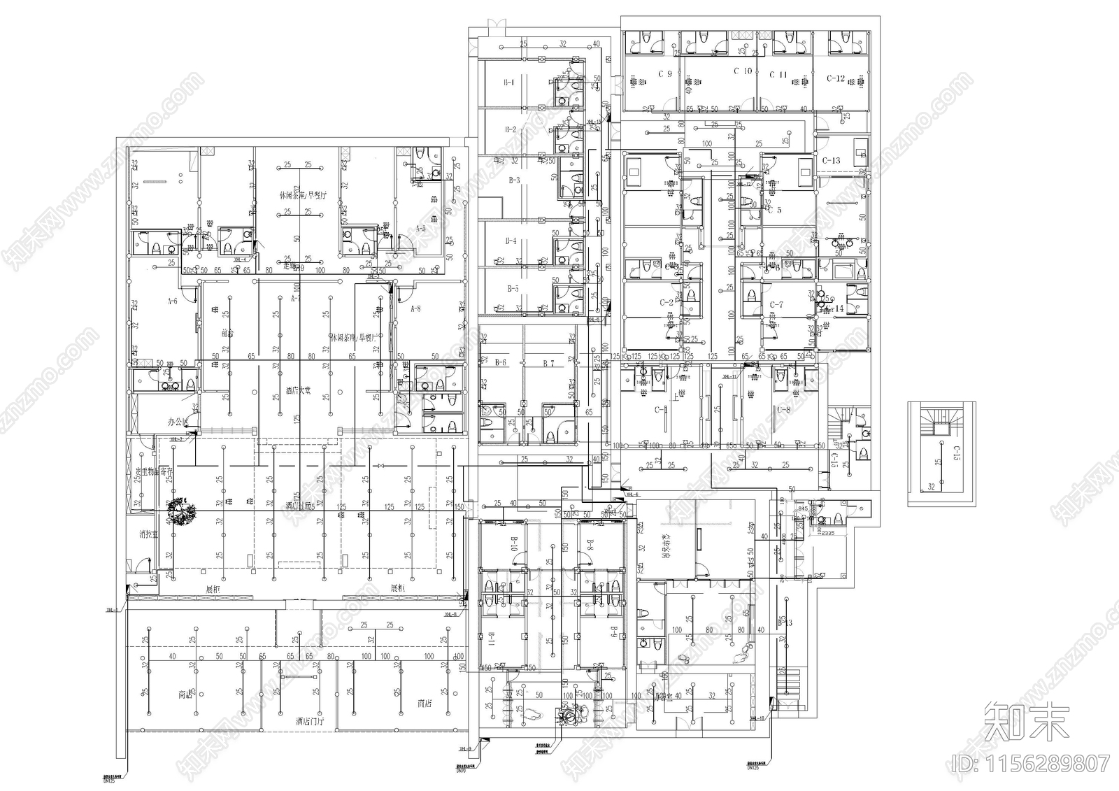 中式民宿酒店给排水cad施工图下载【ID:1156289807】