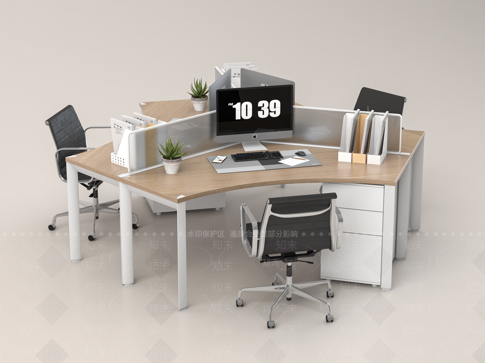 现代办公桌椅组合3D模型下载【ID:1156291675】