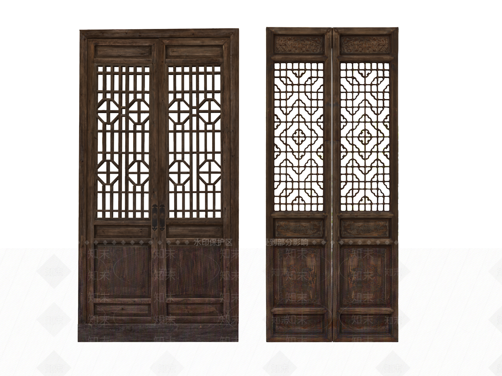 中式造型旧木门3D模型下载【ID:1156292031】