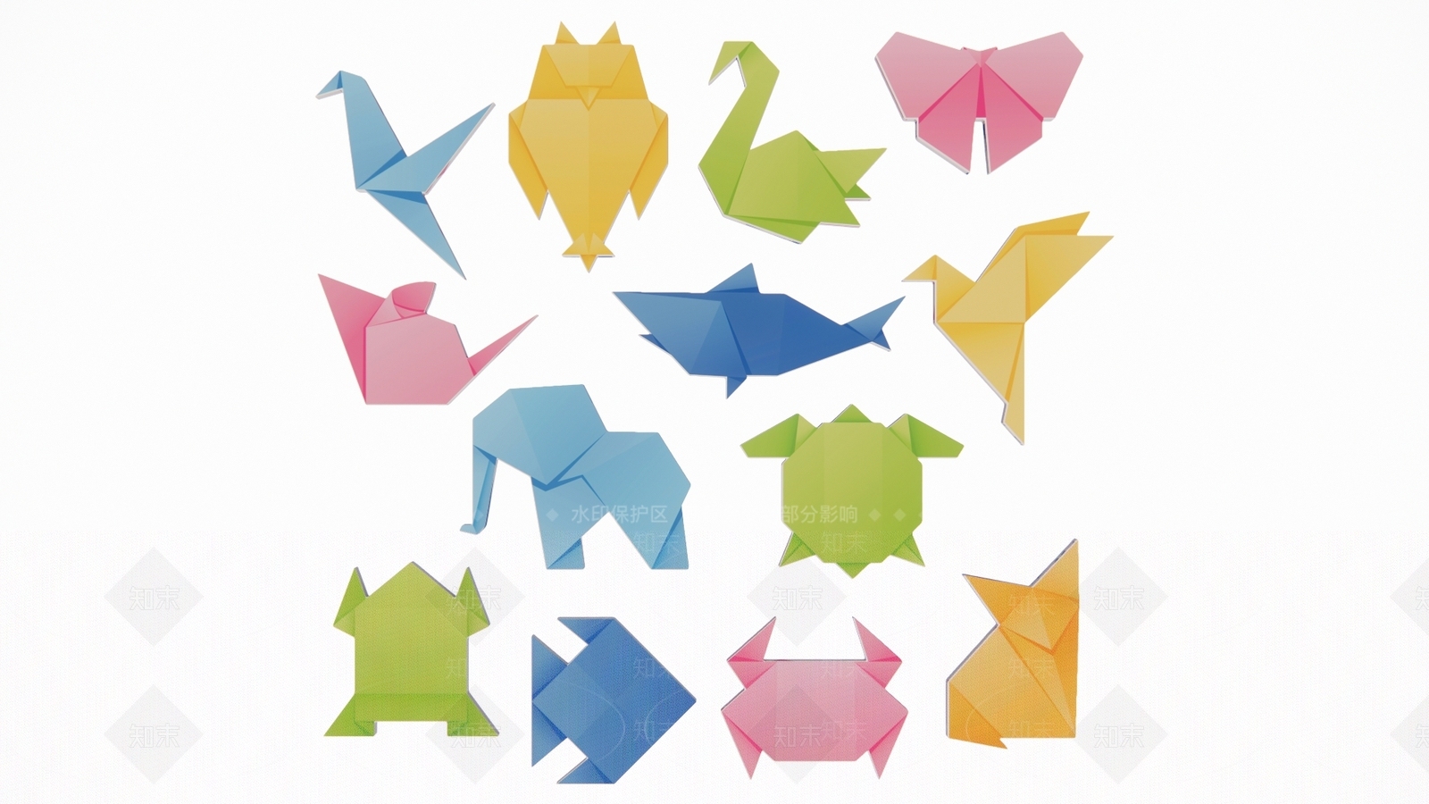 2D现代折纸手工叠纸动物飞鸟昆虫剪影SU模型下载【ID:1156295067】