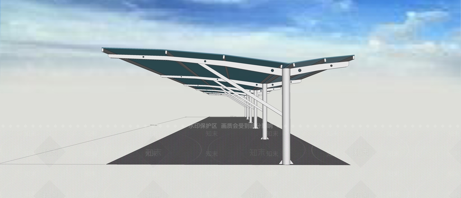 现代停车棚SU模型下载【ID:1156300352】