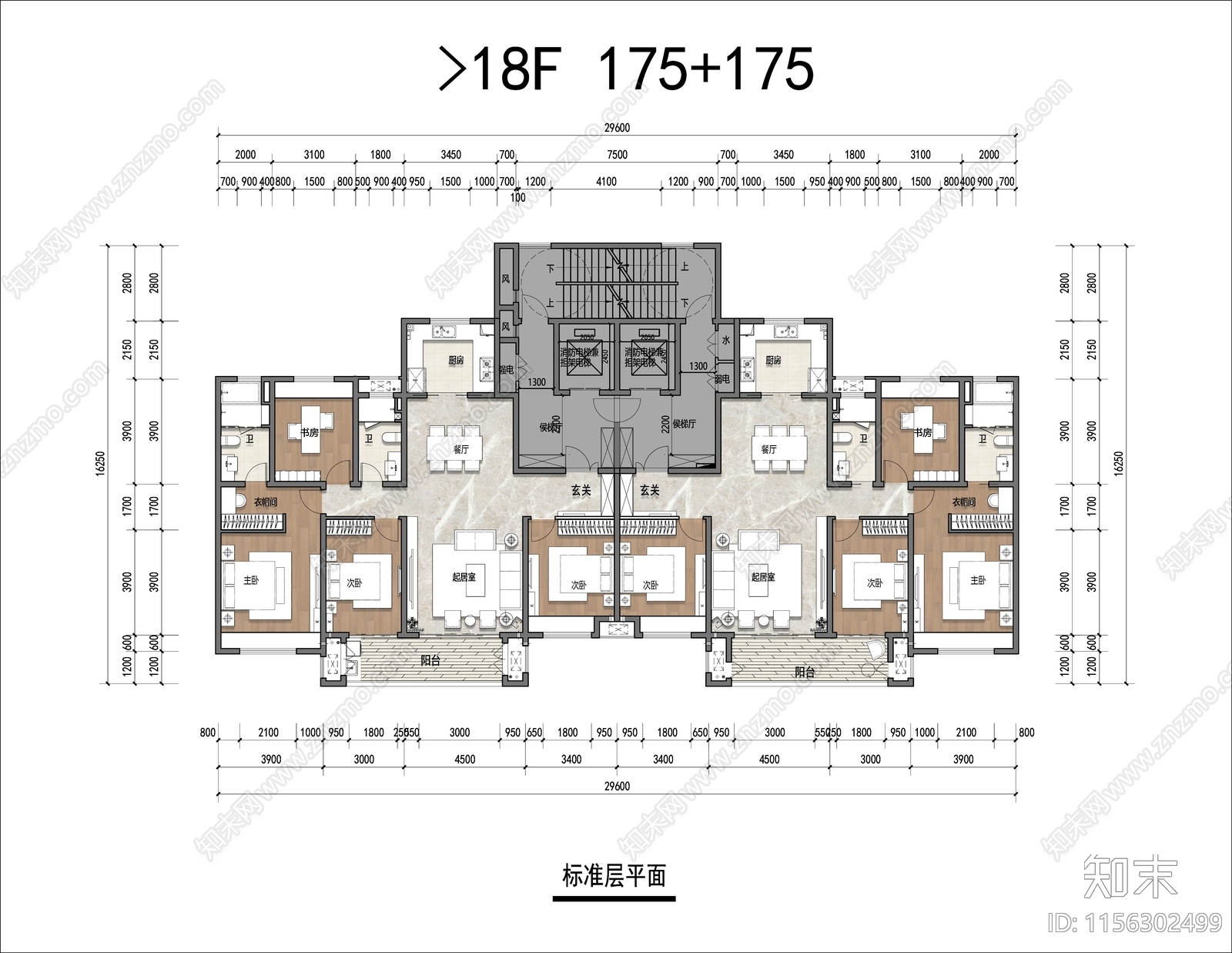 175平T2户型平面cad施工图下载【ID:1156302499】