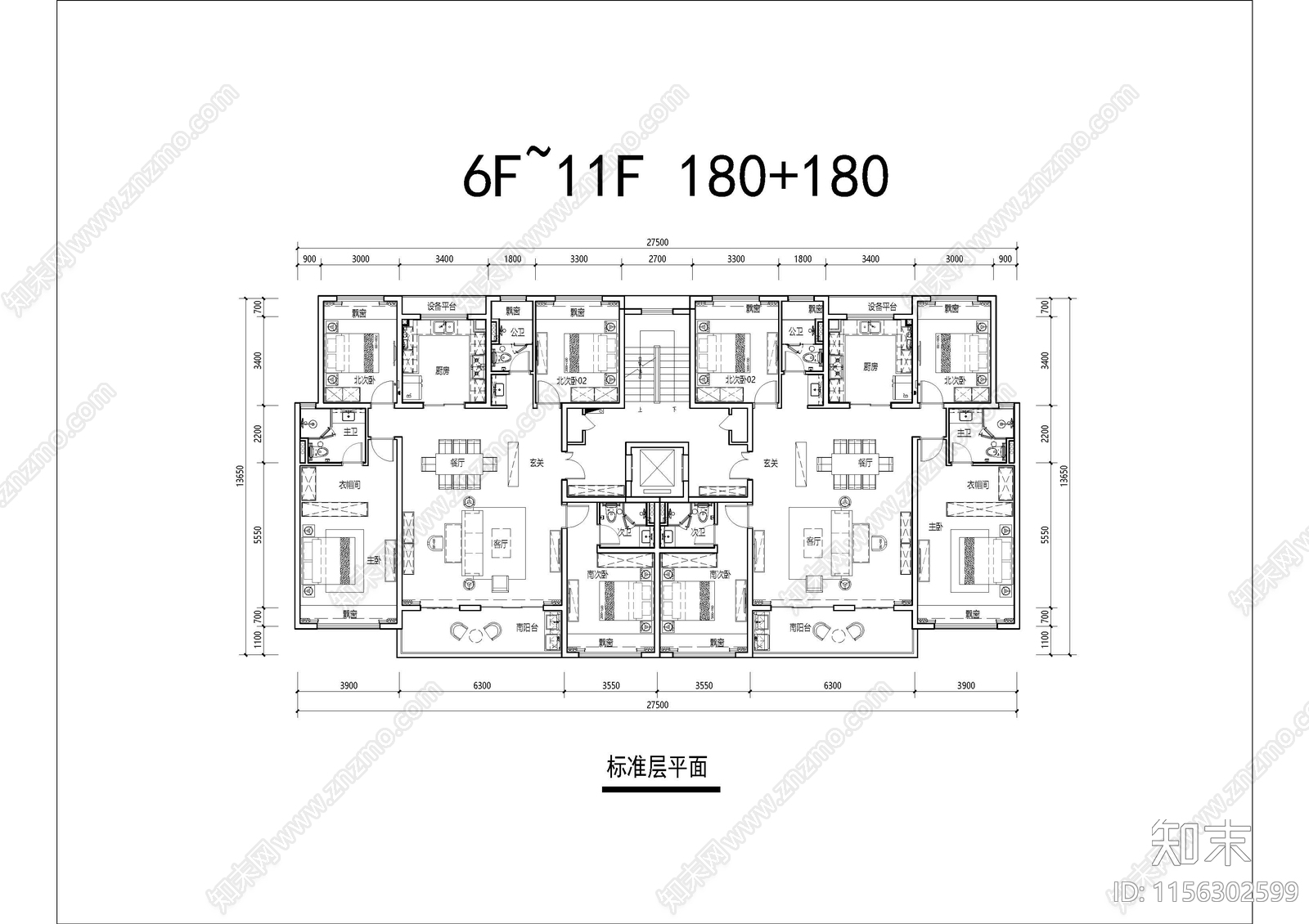 180平T2户型平面cad施工图下载【ID:1156302599】