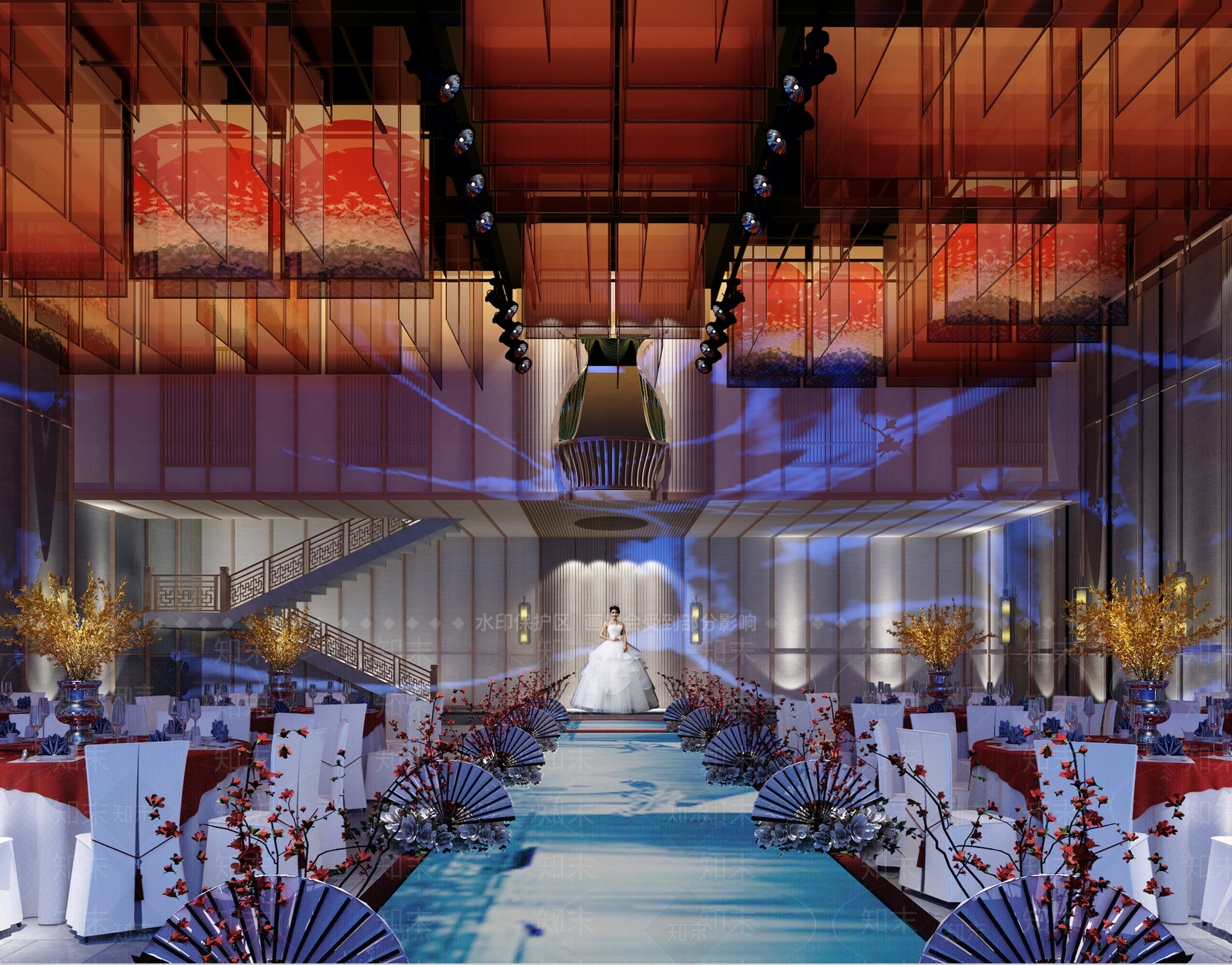 现代酒店宴会厅3D模型下载【ID:1156303469】