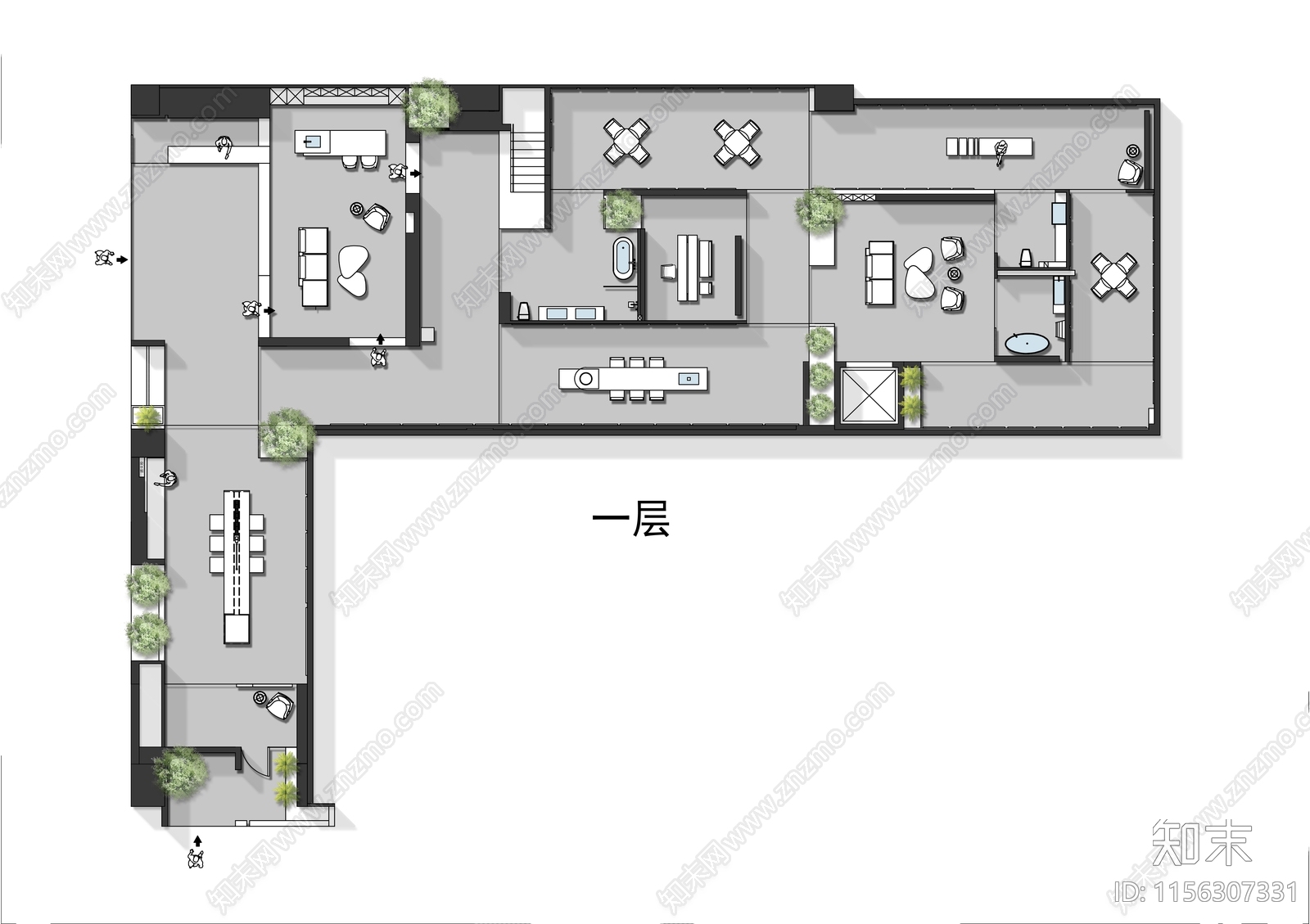 900㎡两层装饰设计公司平面布置图施工图下载【ID:1156307331】