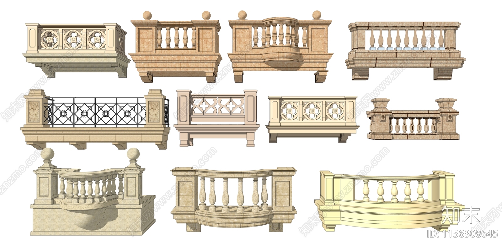 欧式栏杆SU模型下载【ID:1156308645】