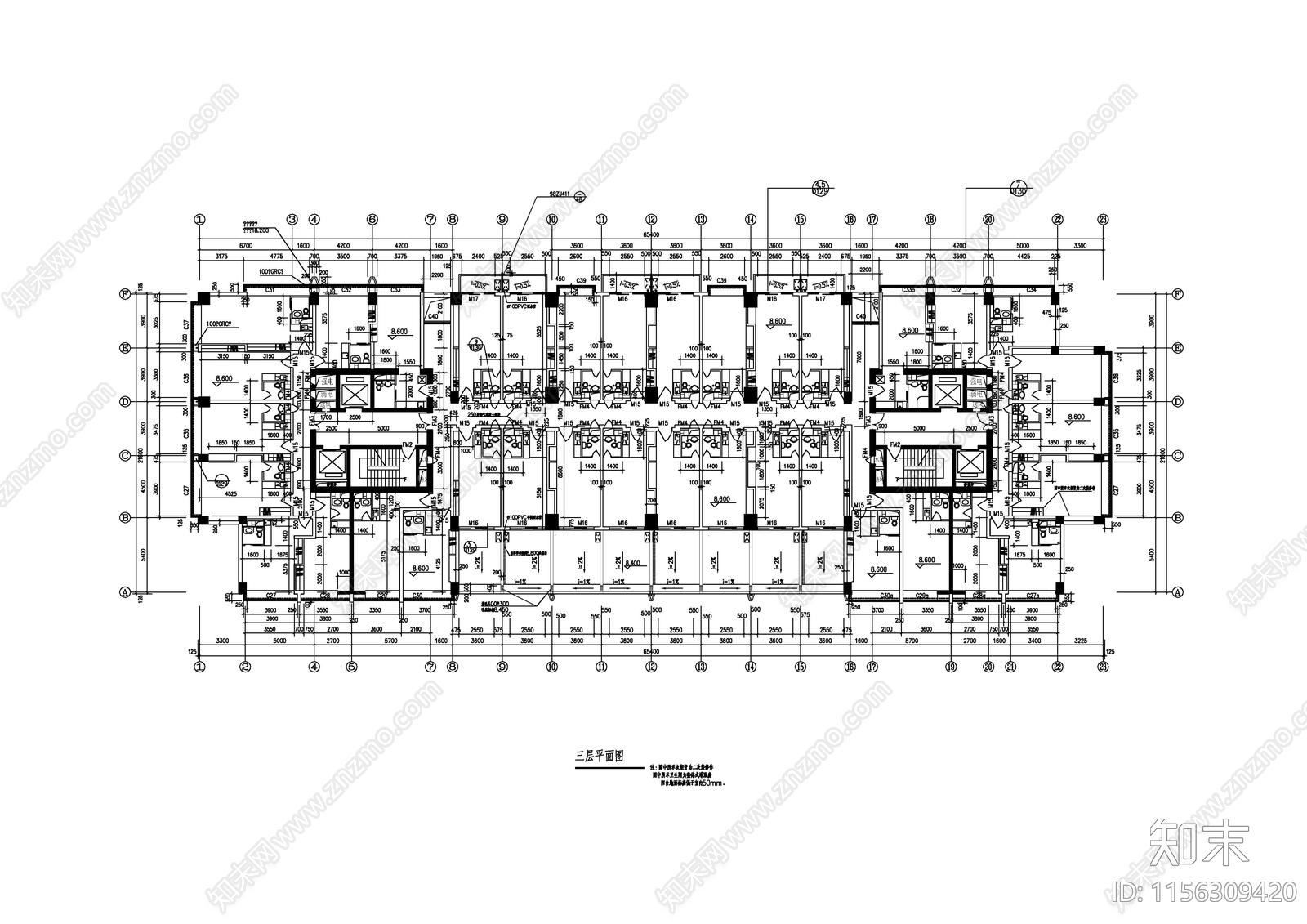 多层公寓建筑平面图cad施工图下载【ID:1156309420】