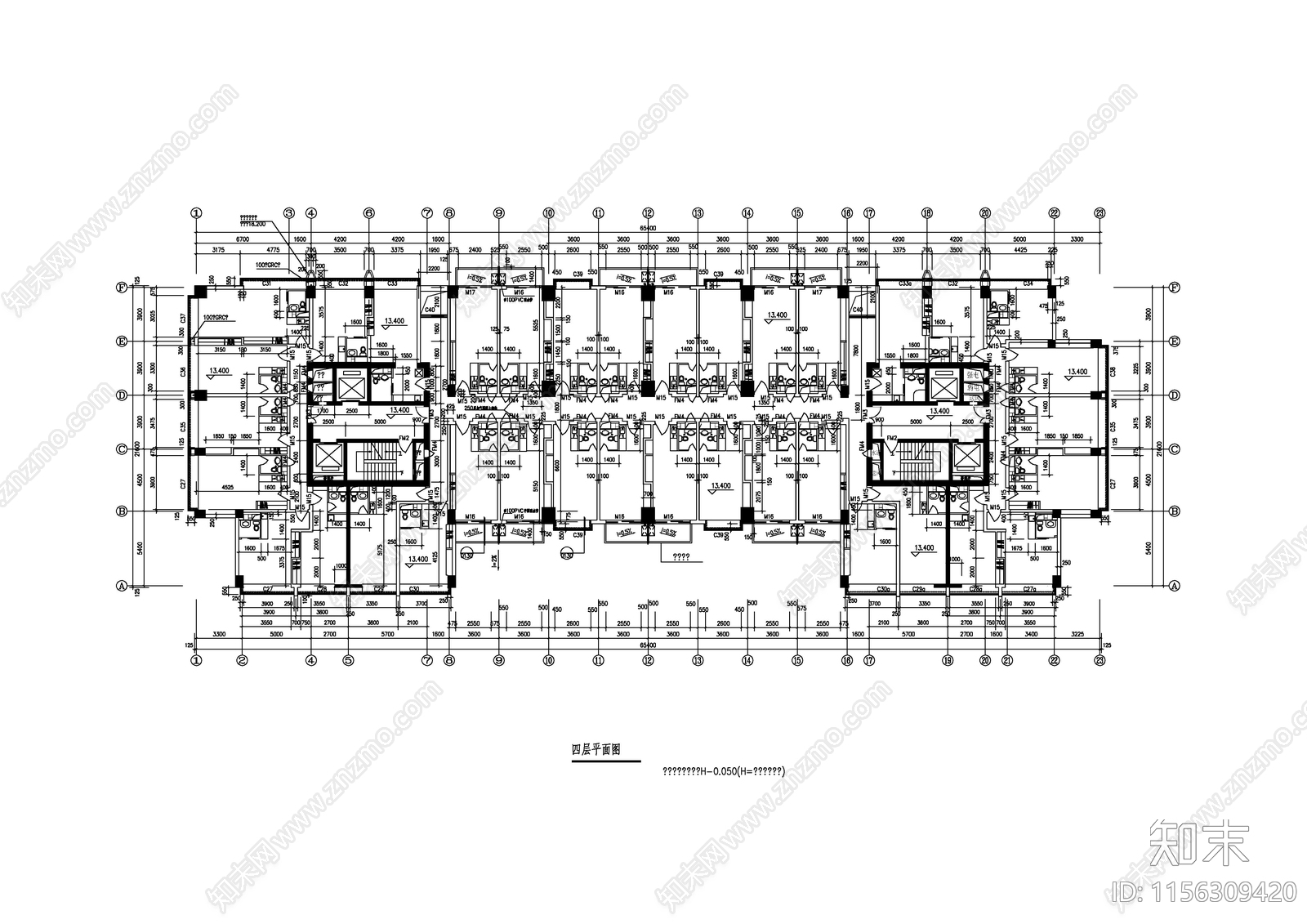 多层公寓建筑平面图cad施工图下载【ID:1156309420】