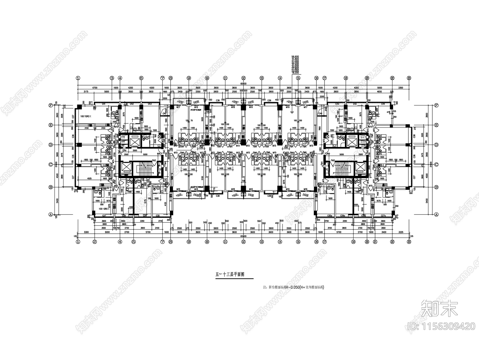 多层公寓建筑平面图cad施工图下载【ID:1156309420】