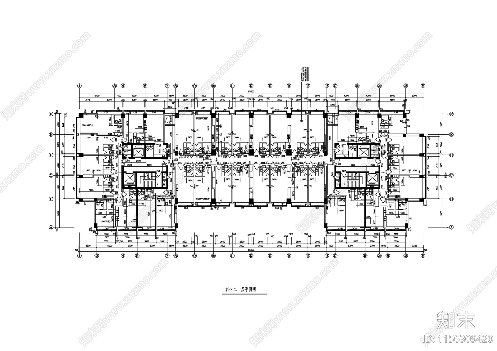 多层公寓建筑平面图cad施工图下载【ID:1156309420】