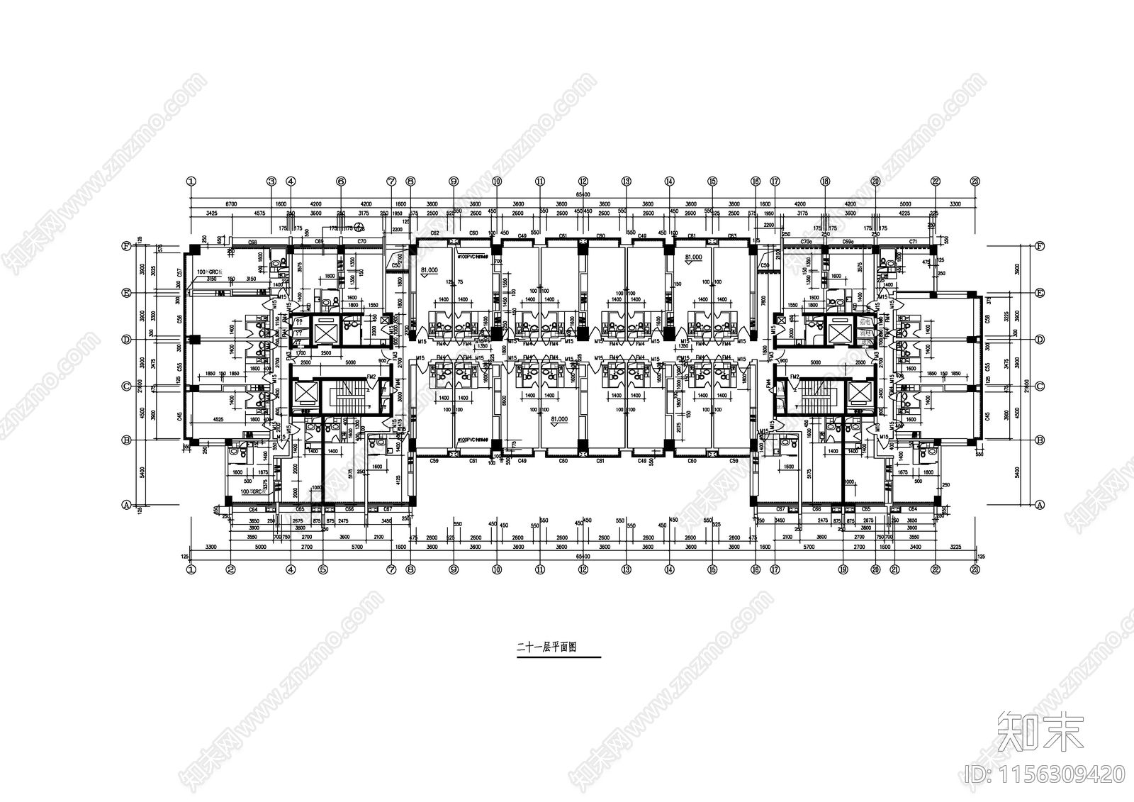 多层公寓建筑平面图cad施工图下载【ID:1156309420】