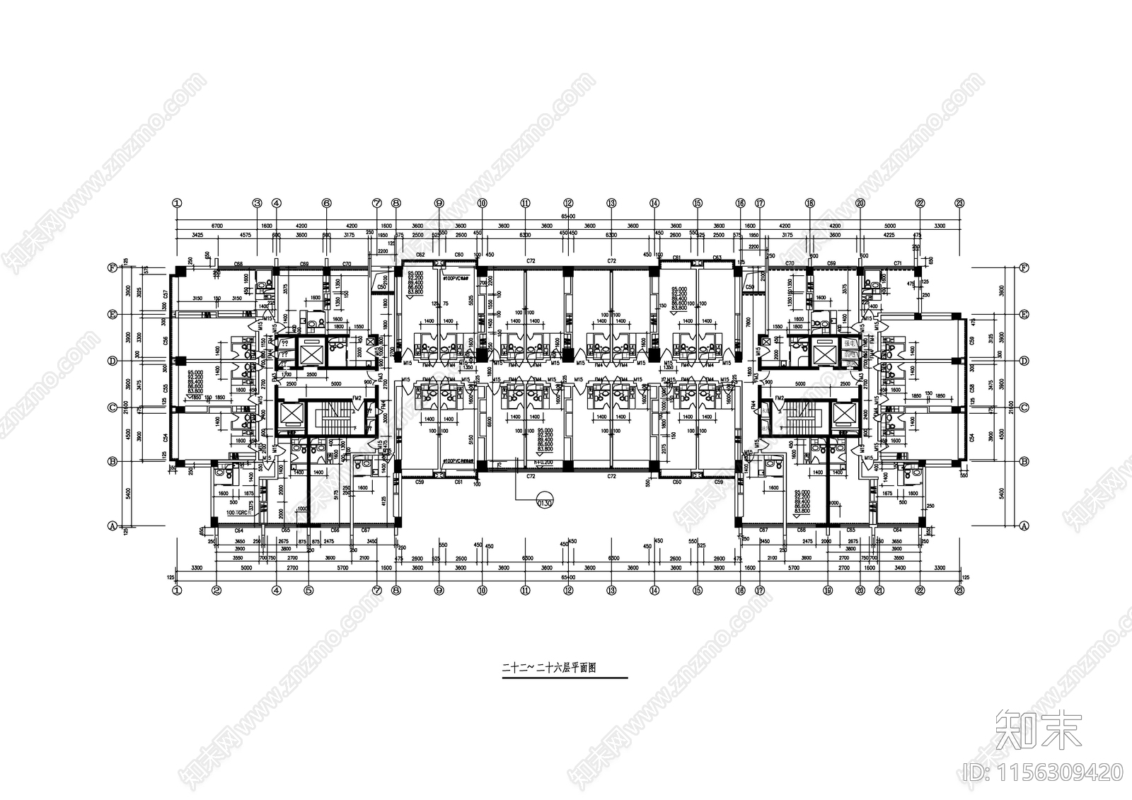 多层公寓建筑平面图cad施工图下载【ID:1156309420】