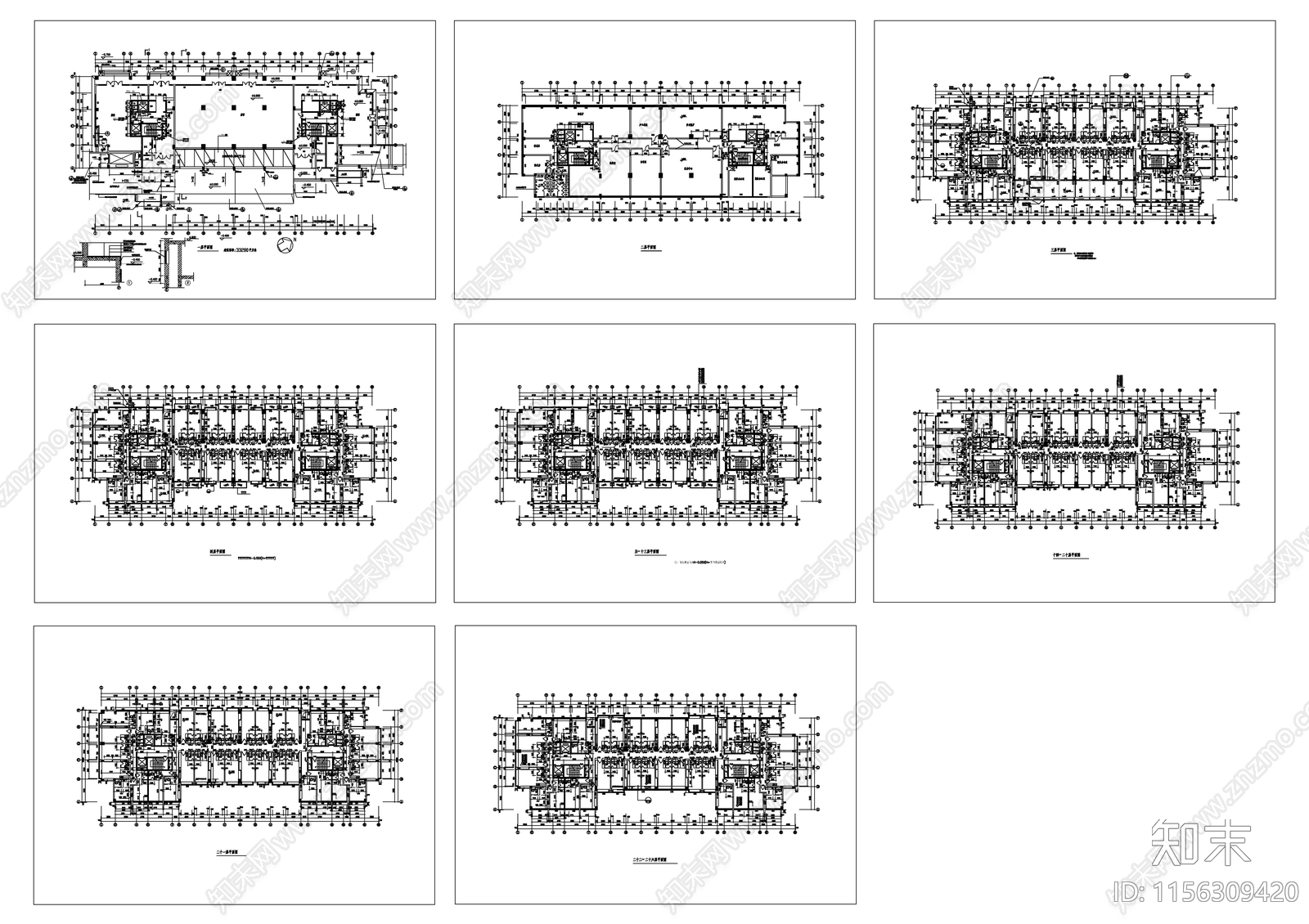 多层公寓建筑平面图cad施工图下载【ID:1156309420】