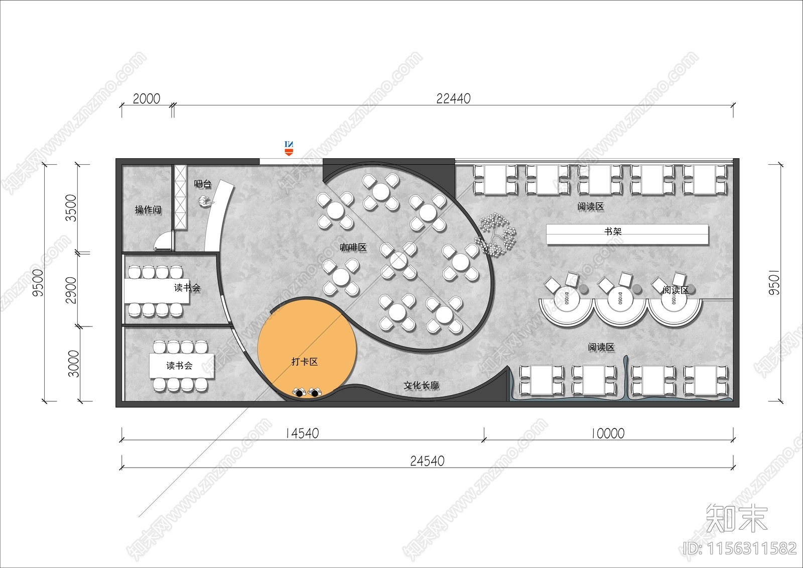 260㎡咖啡书吧平面布置图施工图下载【ID:1156311582】