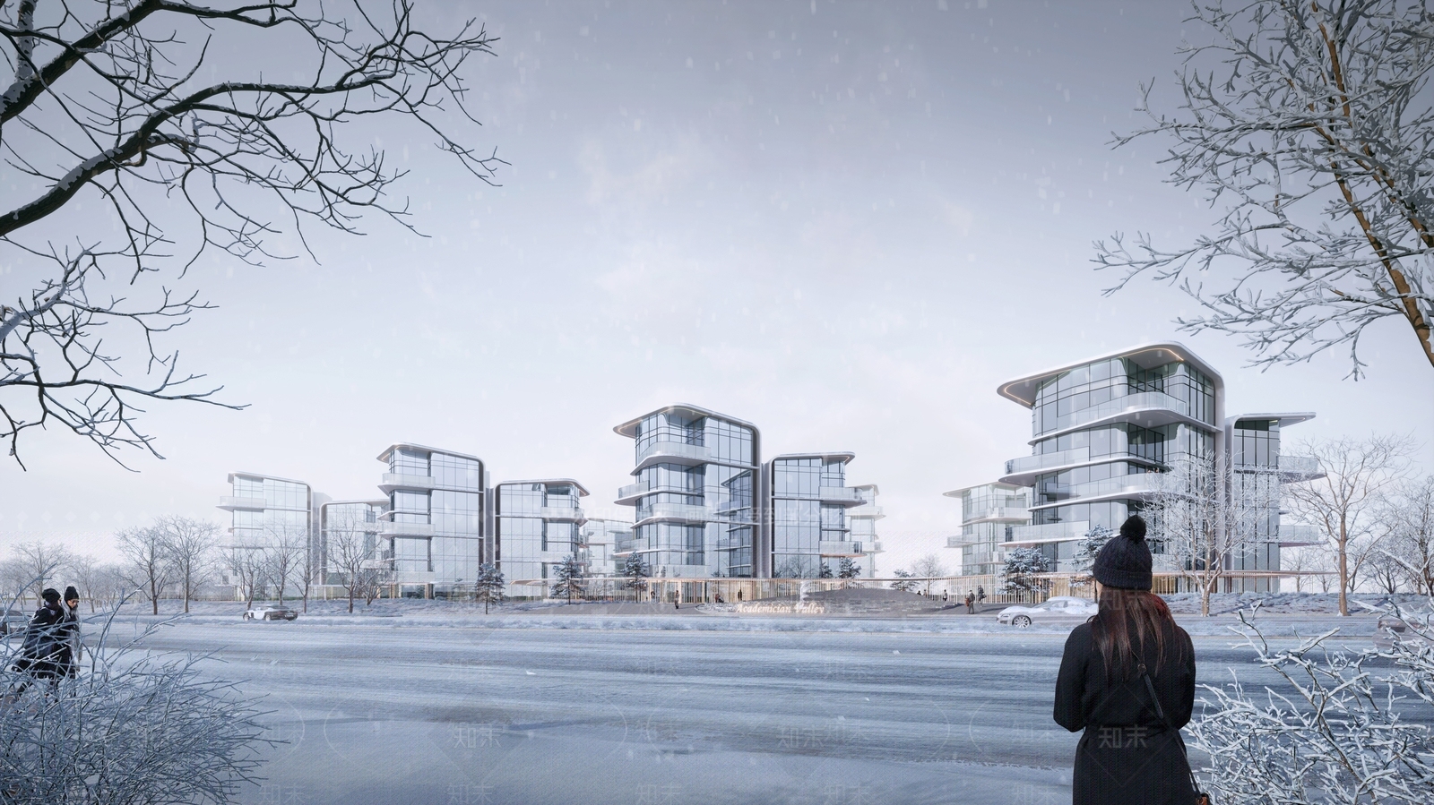 现代弧形流线型立面高端多层住宅小区建筑SU模型下载【ID:1156311692】