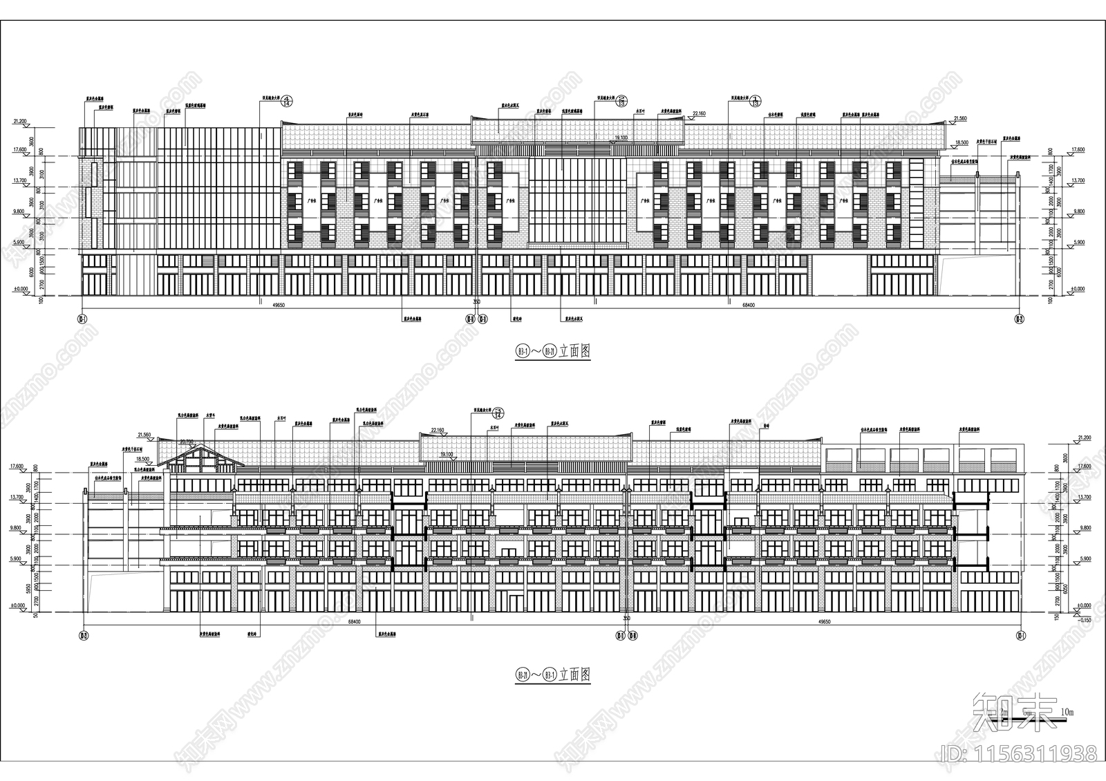 多层现代中式风格商业街建施图cad施工图下载【ID:1156311938】