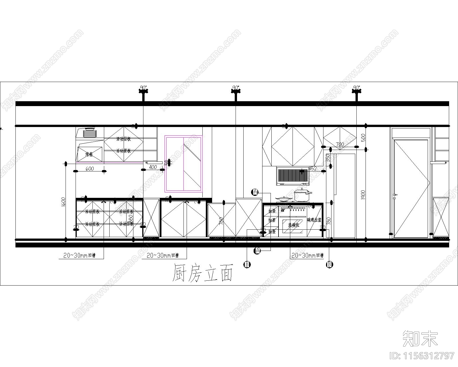 现代家居厨房cad施工图下载【ID:1156312797】