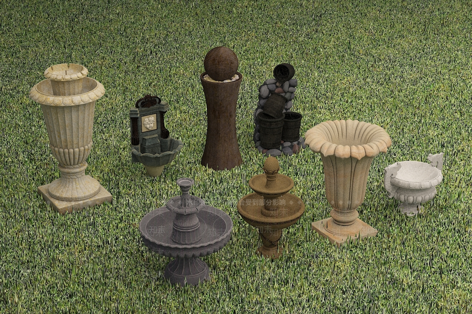 欧式古典喷水池喷泉3D模型下载【ID:1156314417】