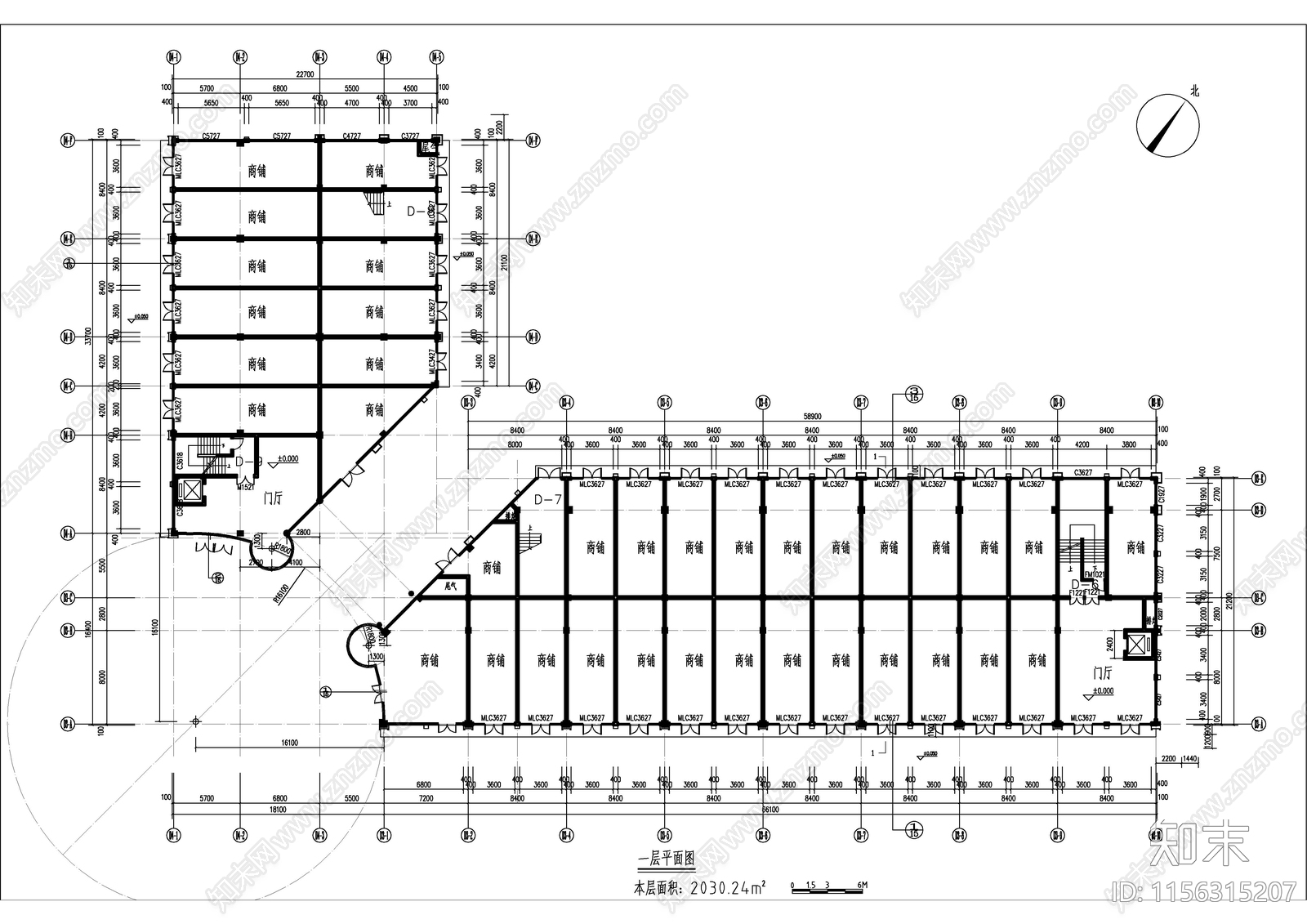 L型商业街建施图cad施工图下载【ID:1156315207】