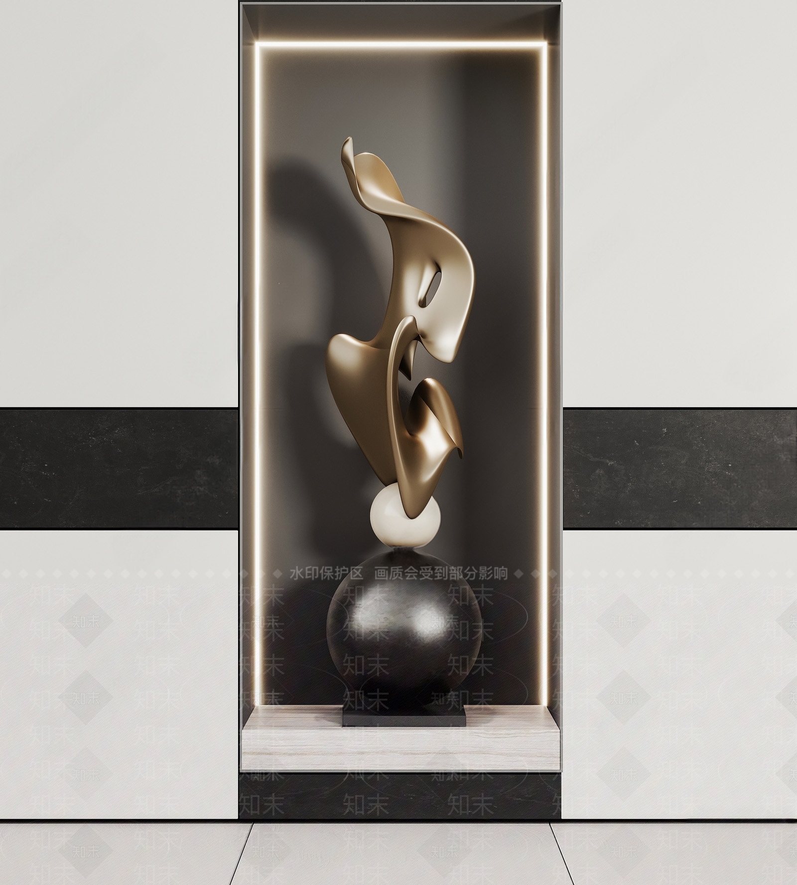 现代金属抽象雕塑SU模型下载【ID:1156316334】