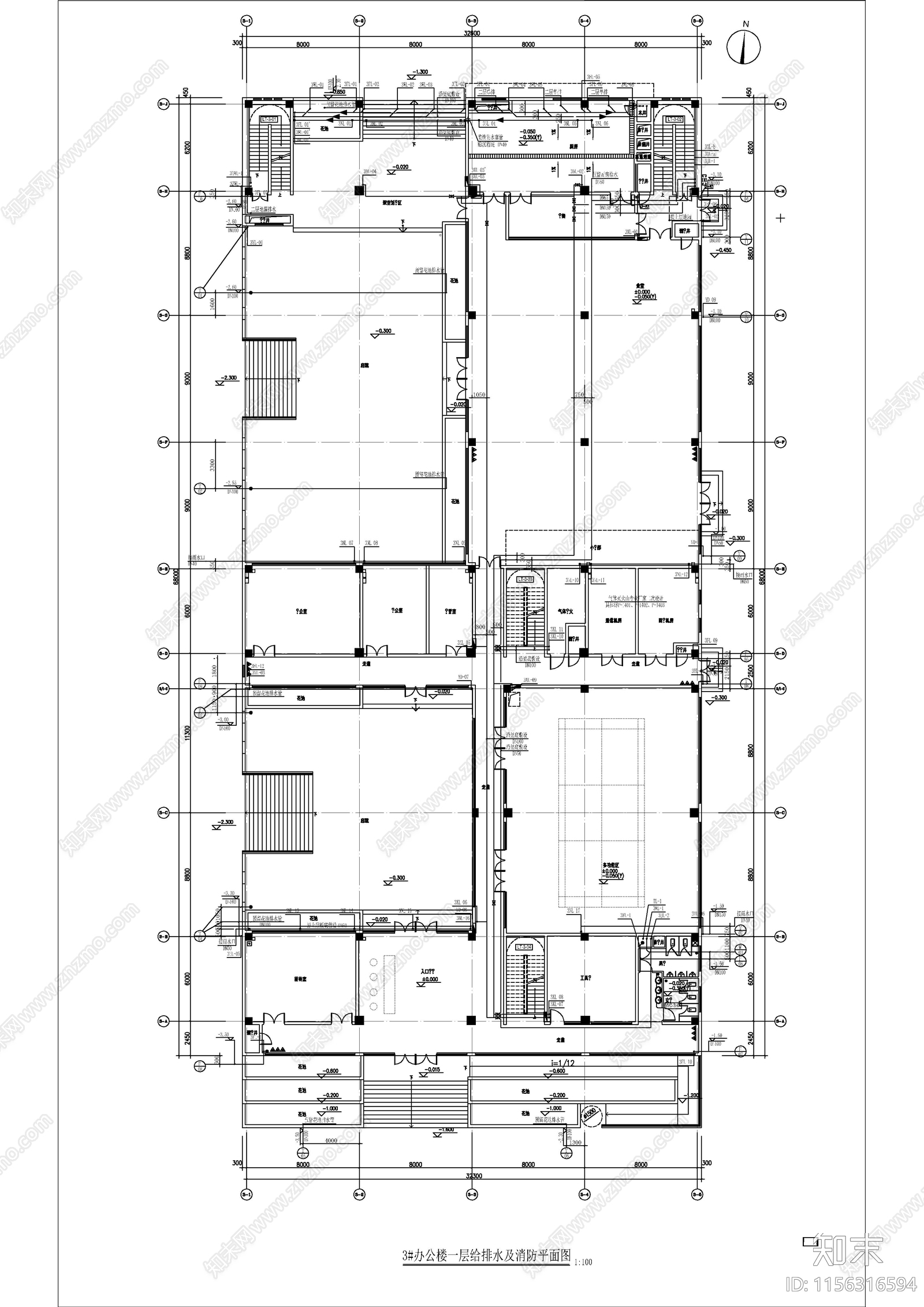 某办公楼地下一层泵房给排水施工图下载【ID:1156316594】