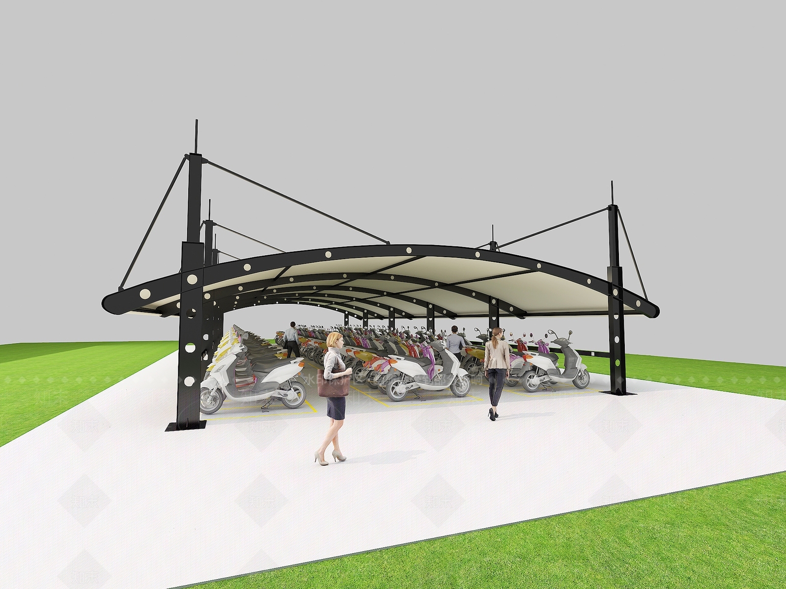 膜结构车棚3D模型下载【ID:1156318726】