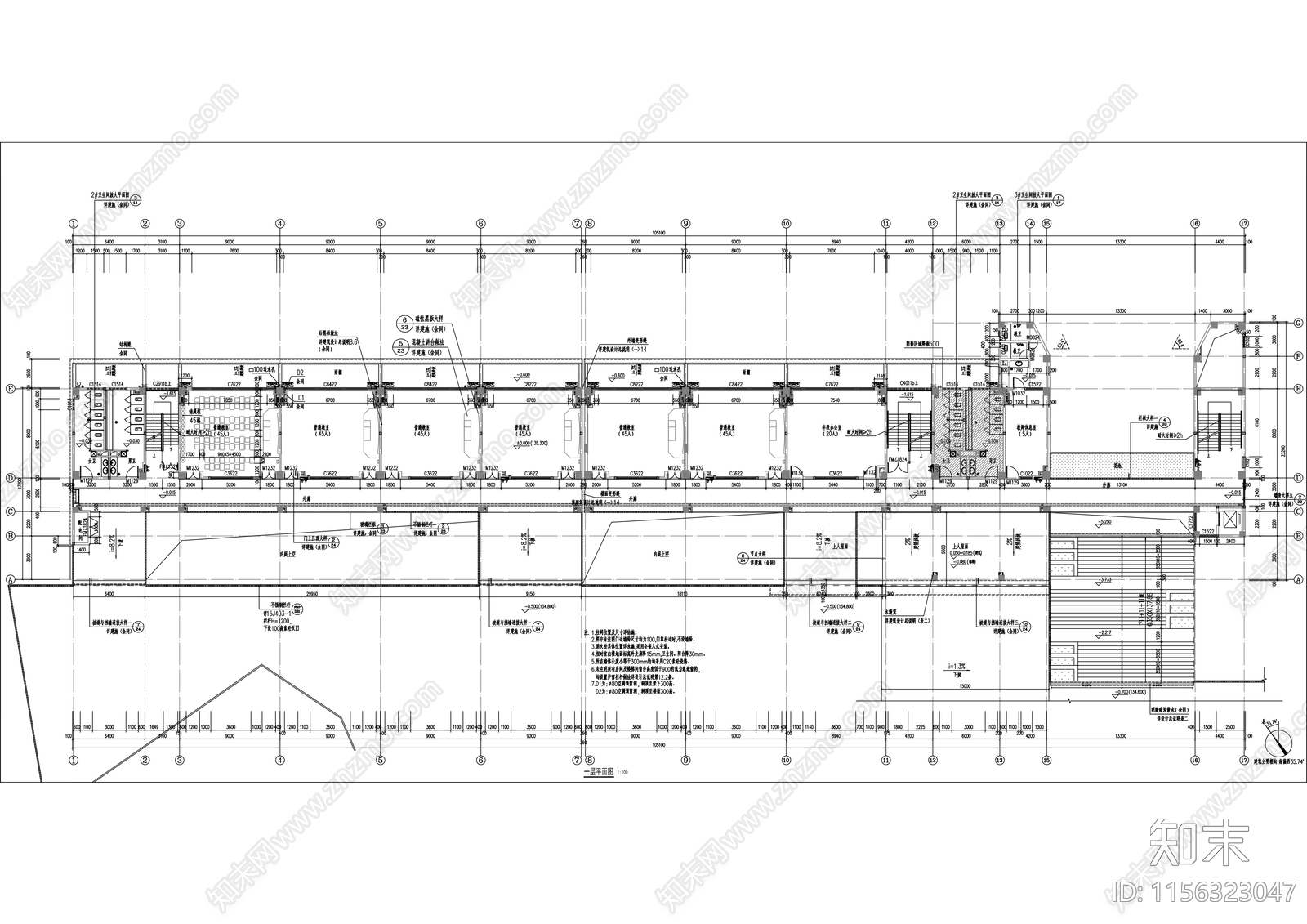 化龙实验小学建筑cad施工图下载【ID:1156323047】