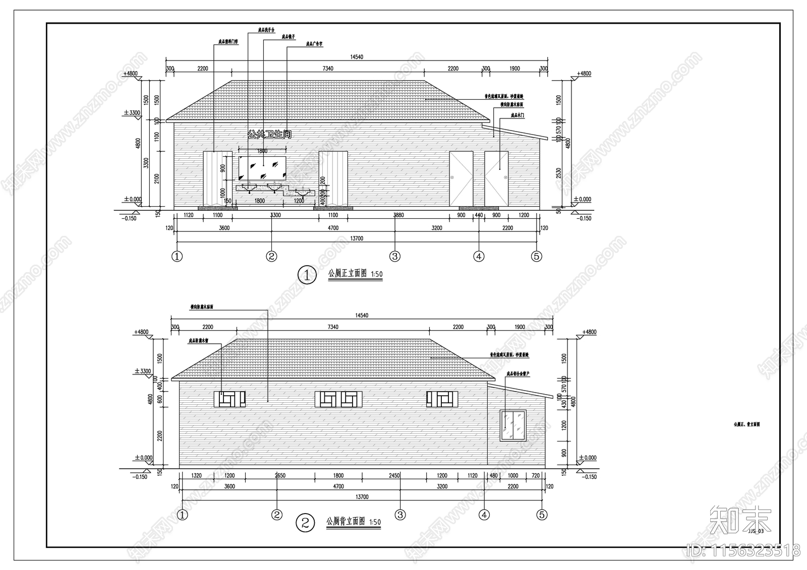 公厕详图cad施工图下载【ID:1156323518】