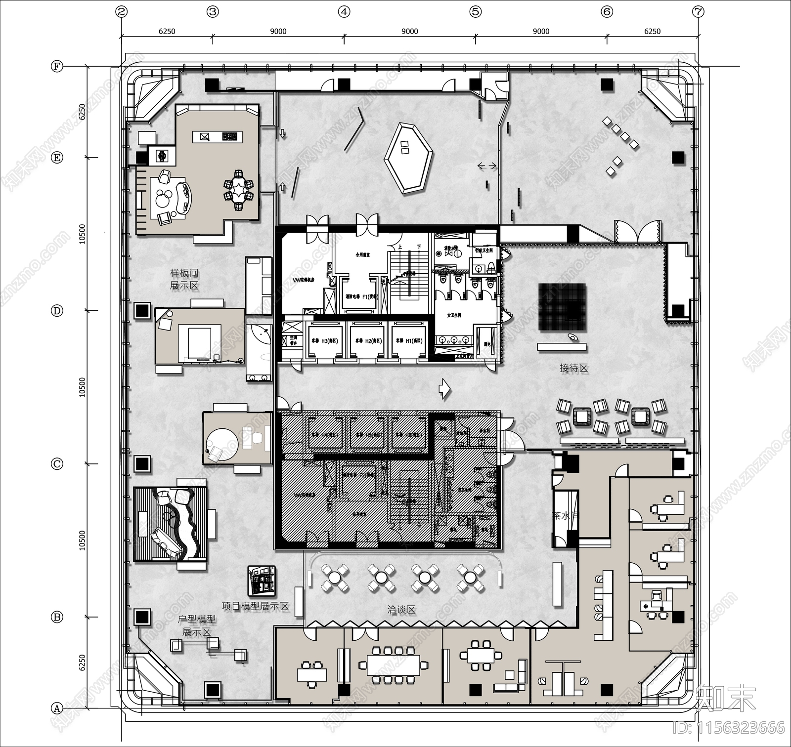 1300㎡装饰设计公司平面布置图施工图下载【ID:1156323666】