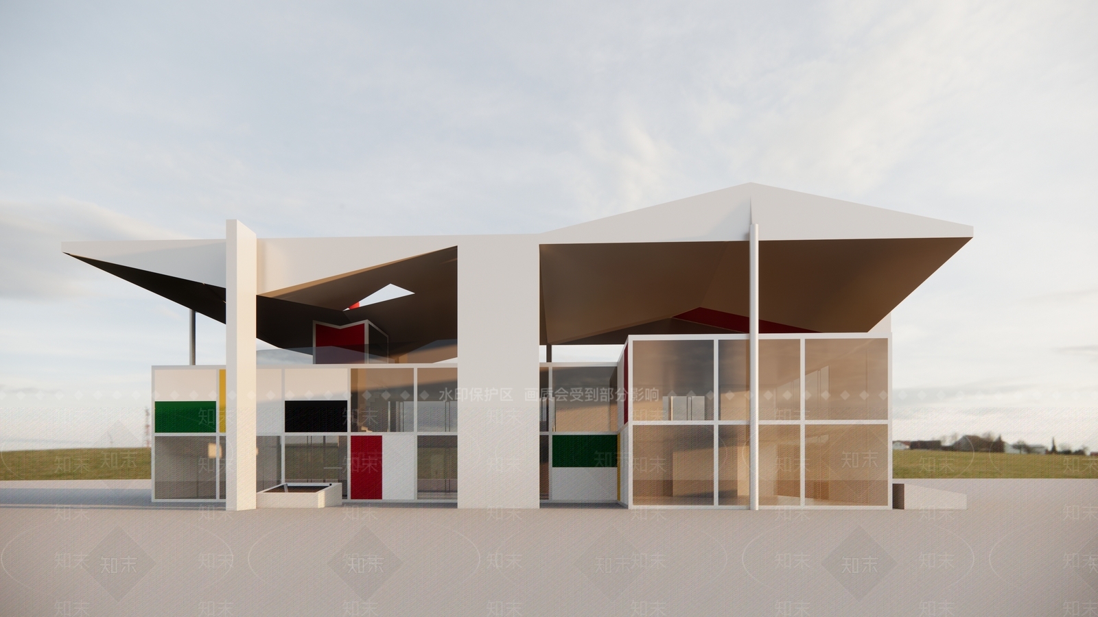 瑞士柯布西耶现代展览馆建筑SU模型下载【ID:1156323780】