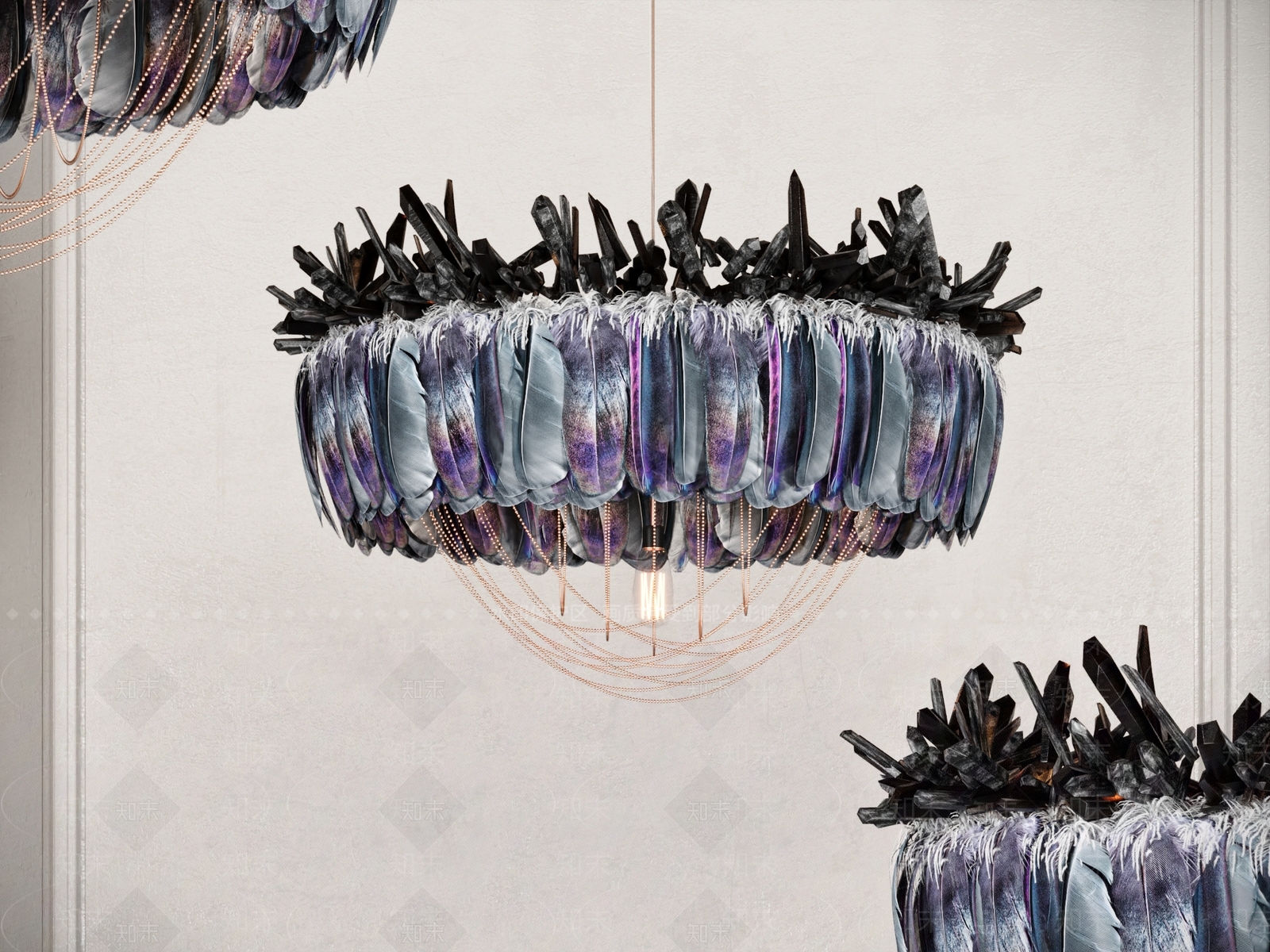 现代羽毛吊灯3D模型下载【ID:1156324035】