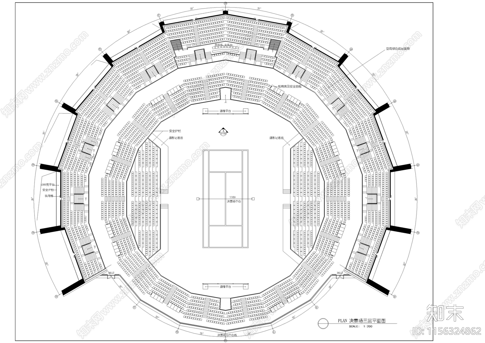 网球馆圆形方形半决赛场建筑施工图下载【ID:1156324862】