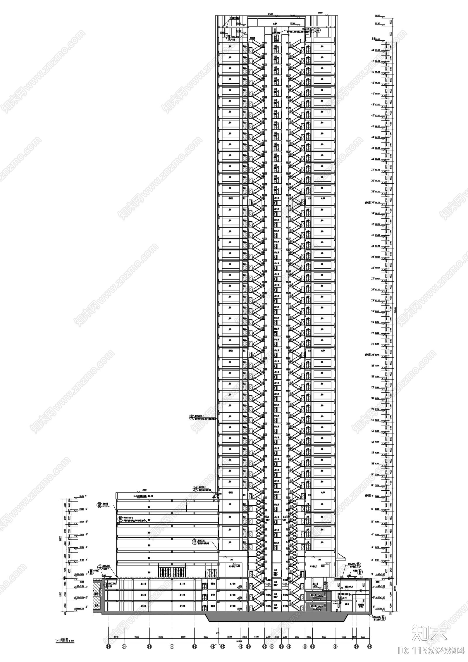 48层商业综合体建筑cad施工图下载【ID:1156326804】