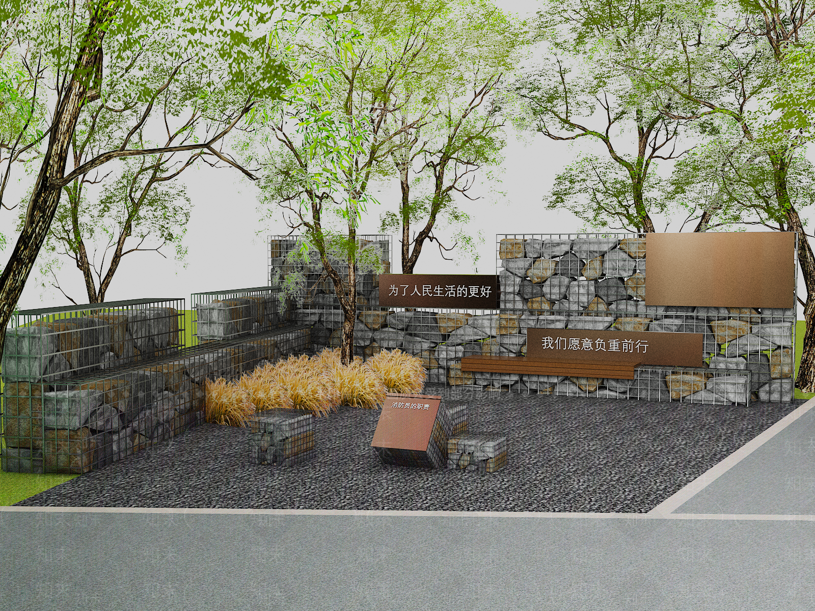 现代公园景墙3D模型下载【ID:1156326858】